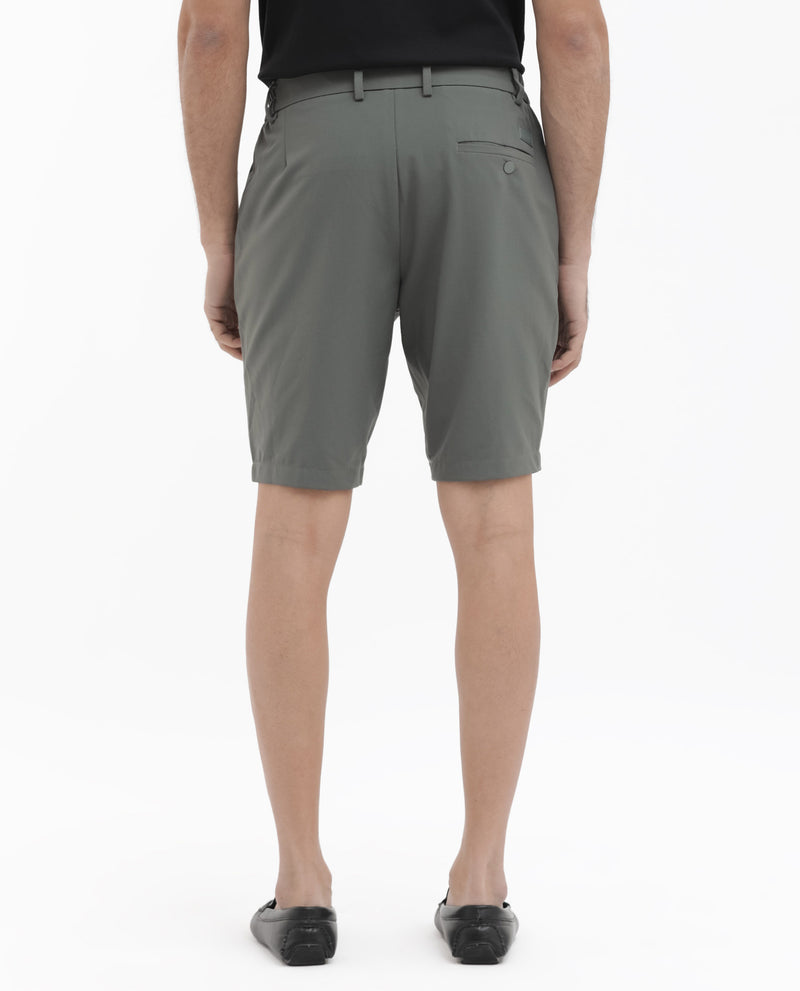 Rare Rabbit Mens Trip-1 Green Mid Rise Regular Fit Solid Shorts
