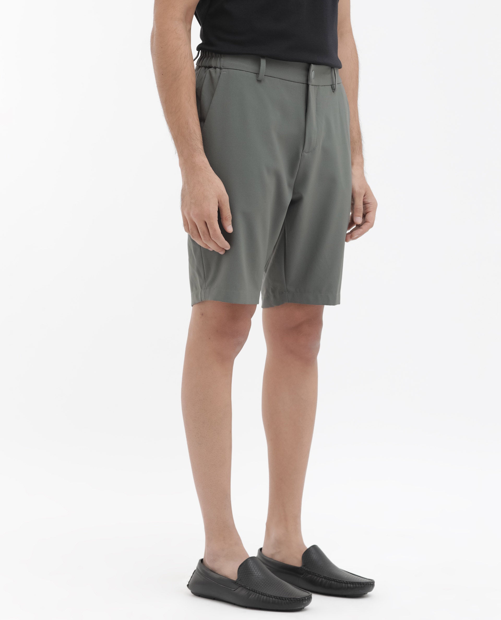 Rare Rabbit Mens Trip-1 Green Mid Rise Regular Fit Solid Shorts