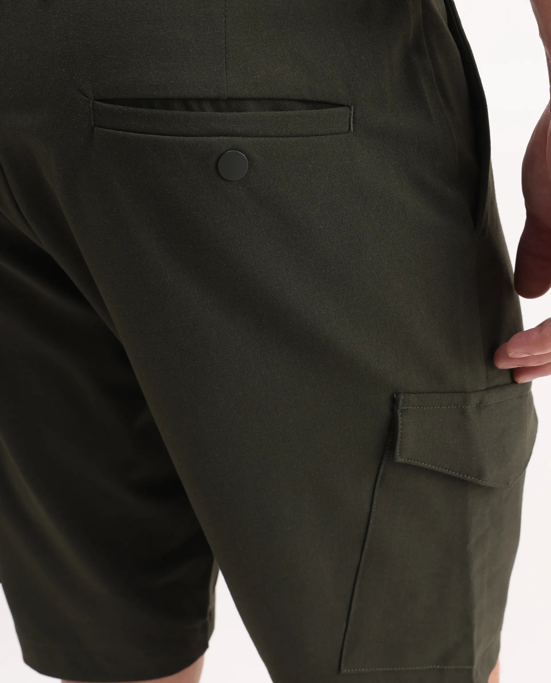 Rare Rabbit Men Tripco-Aw25 Dark Green Polyester Blend Plain Relaxed Fit Shorts