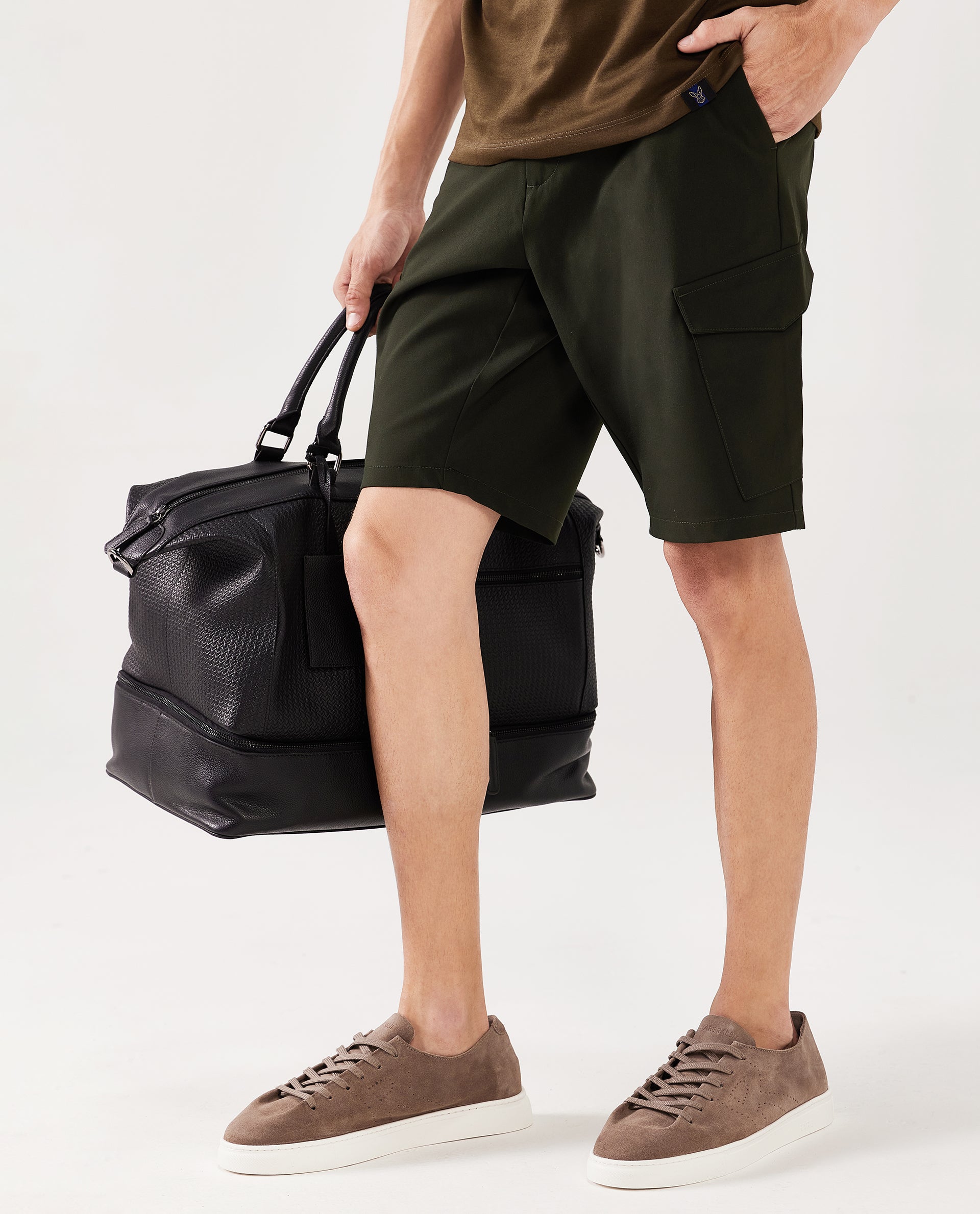 Rare Rabbit Men Tripco Olive Button And Zip Closure Mid-Rise Relaxed Fit Plain Shorts