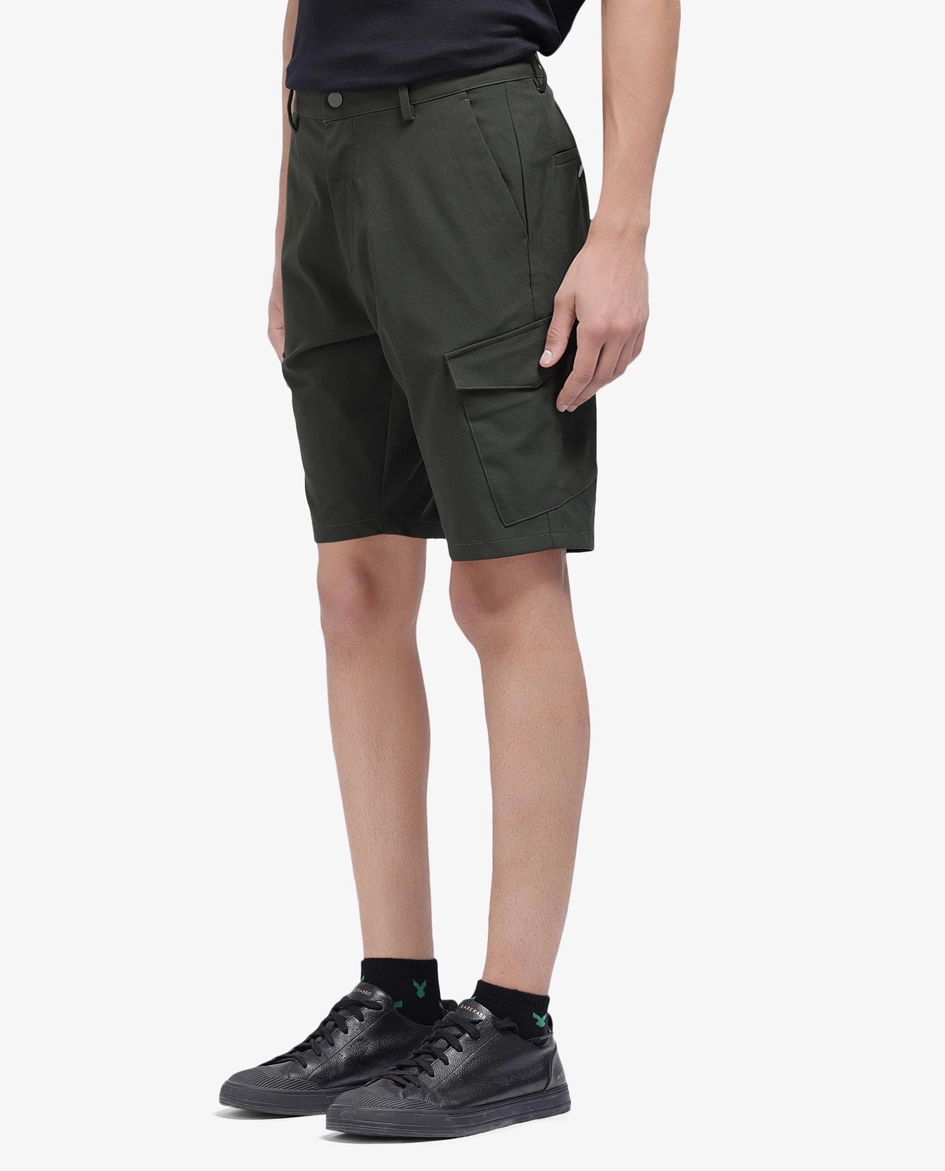Rare Rabbit Men Tripco Olive Button And Zip Closure Mid-Rise Relaxed Fit Plain Shorts