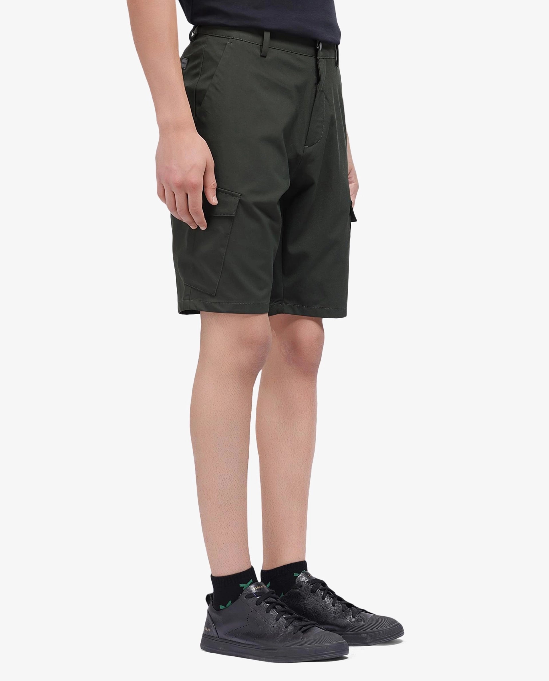 Rare Rabbit Men Tripco Olive Button And Zip Closure Mid-Rise Relaxed Fit Plain Shorts