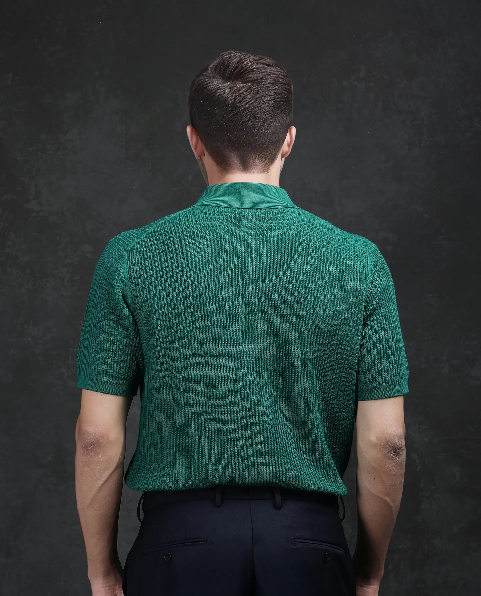 Rare Rabbit Men's Tris Green Cotton Plain Regular Fit Half Sleeve Polo