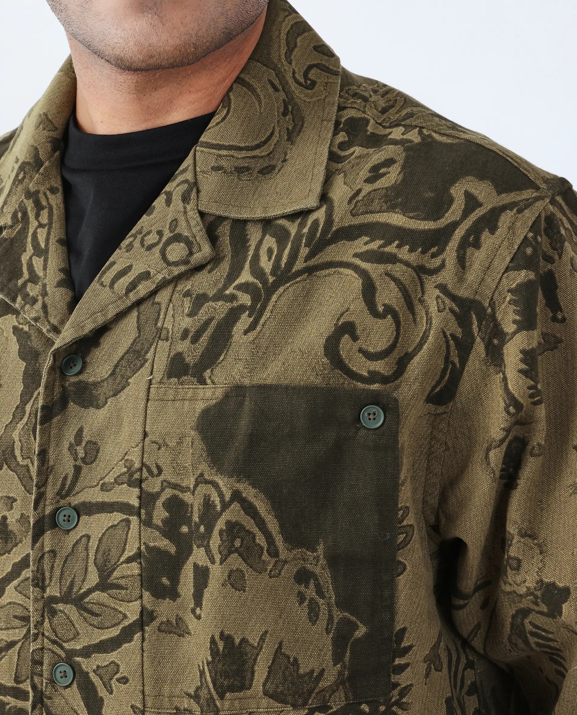 Rare Rabbit Men's Trish Olive Cotton Paisley Print Boxy Fit Half Sleeve Collared Shirt