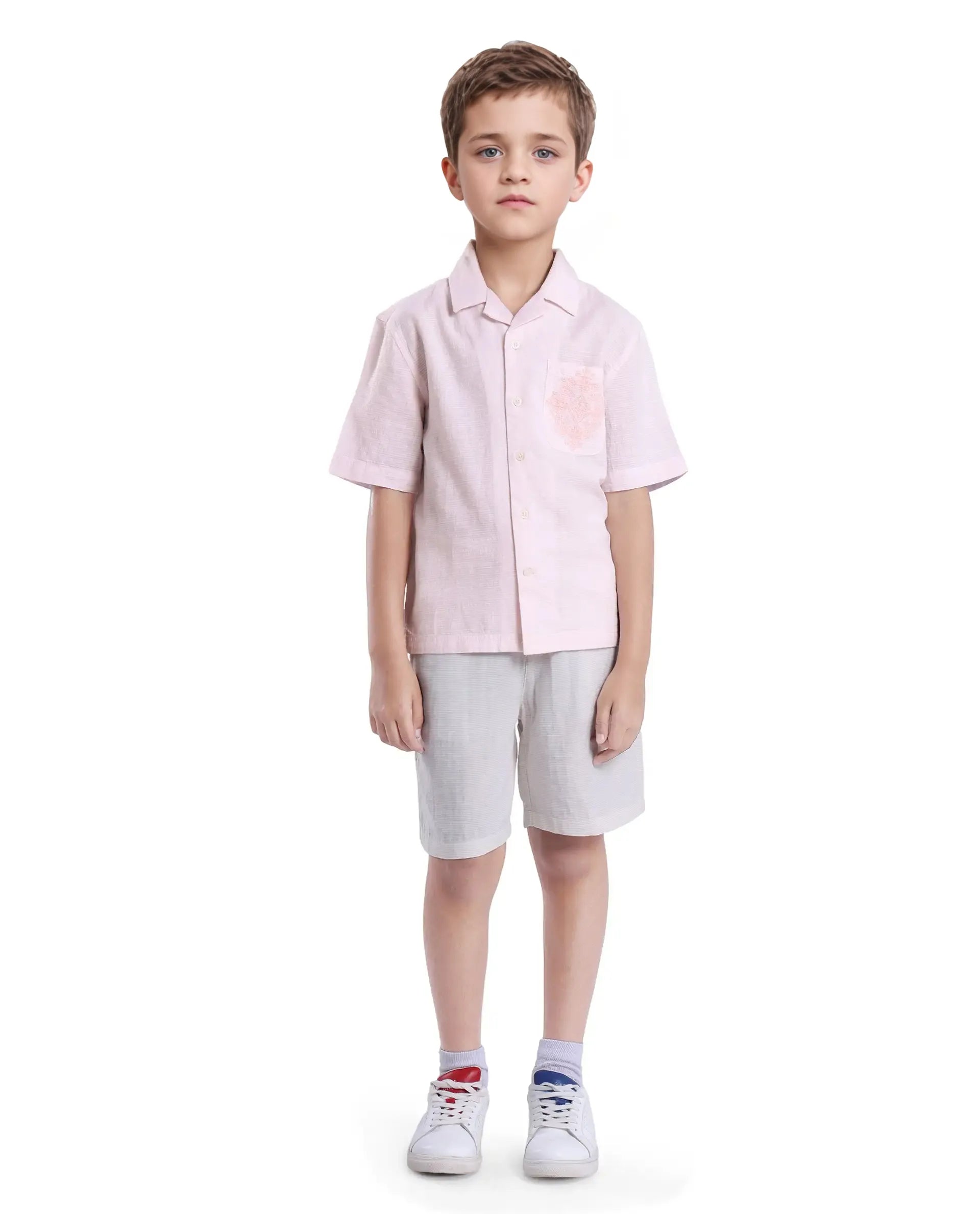Rare Ones Kids Trok Light Pink Cotton Half Sleeve Striped Button Closure Regular Fit Shirt