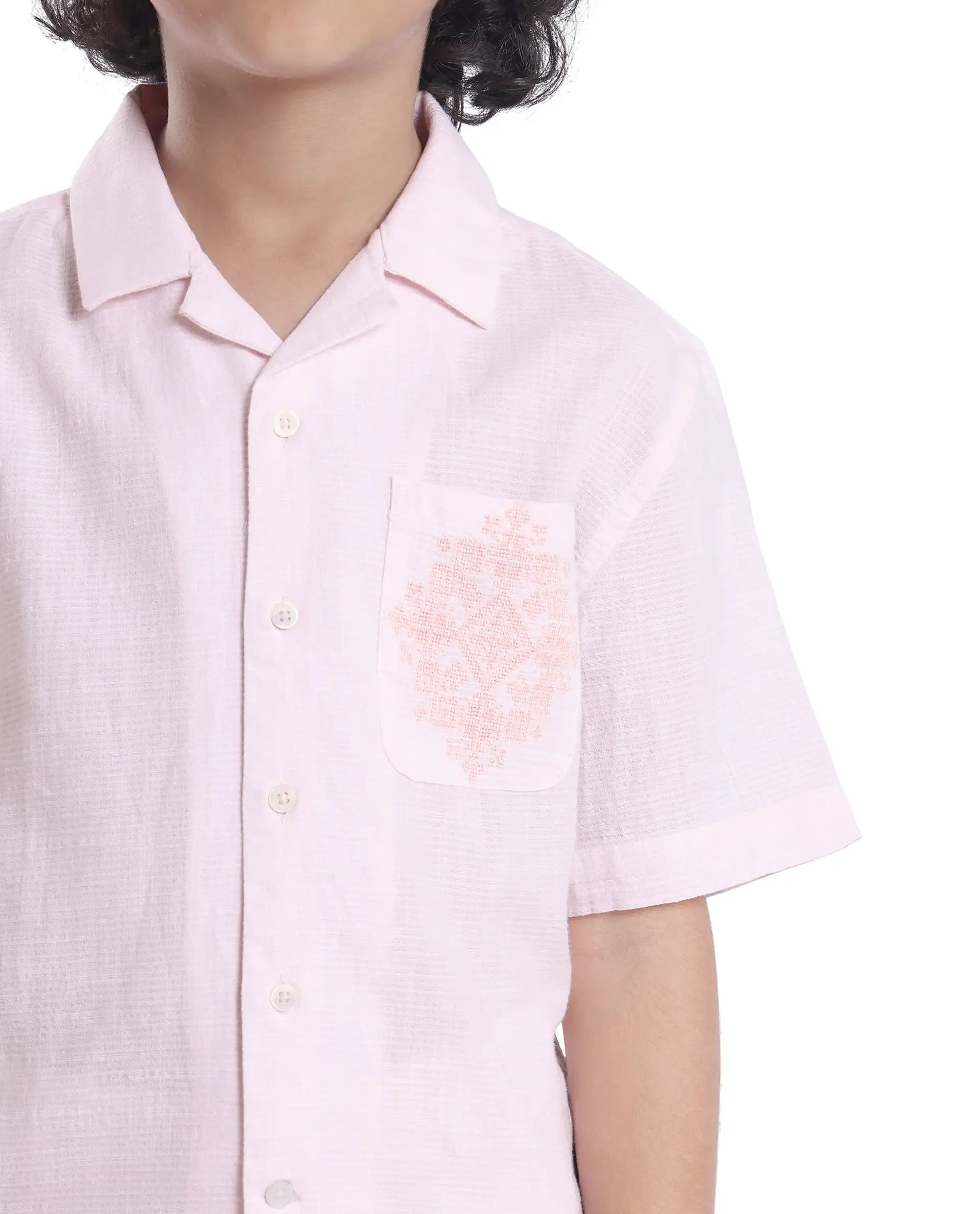 Rare Ones Kids Trok Light Pink Cotton Half Sleeve Striped Button Closure Regular Fit Shirt