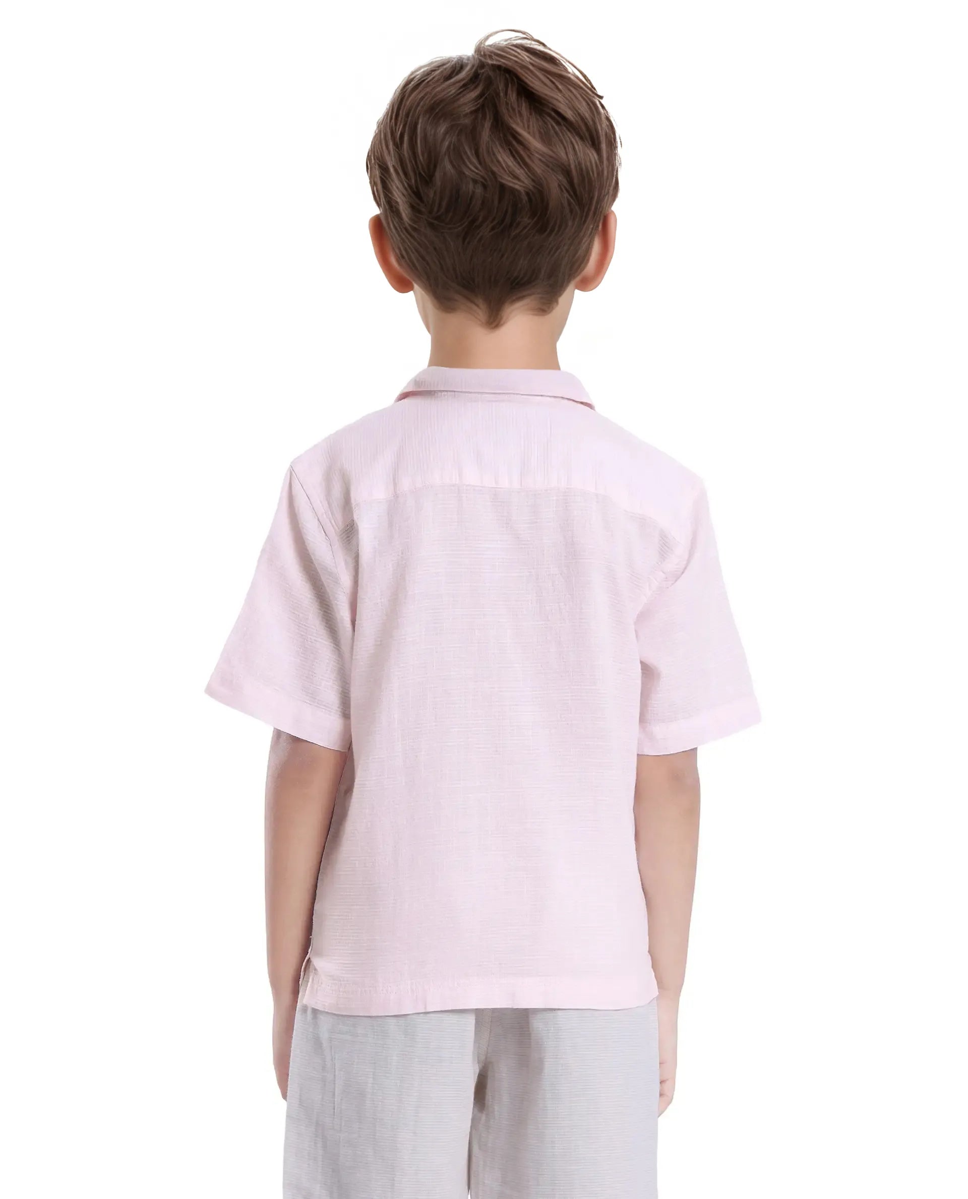 Rare Ones Kids Trok Light Pink Cotton Half Sleeve Striped Button Closure Regular Fit Shirt
