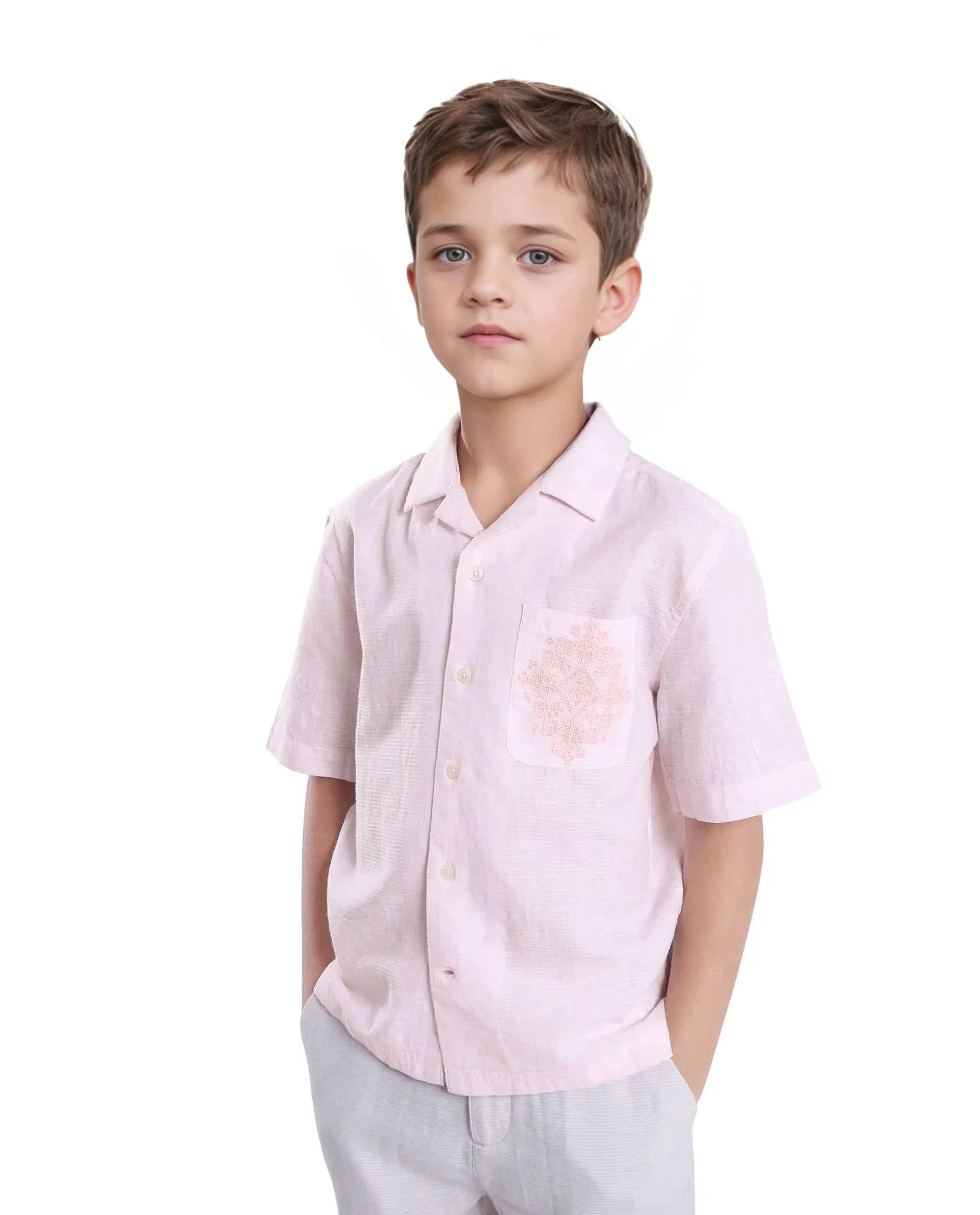 Rare Ones Kids Trok Light Pink Cotton Half Sleeve Striped Button Closure Regular Fit Shirt