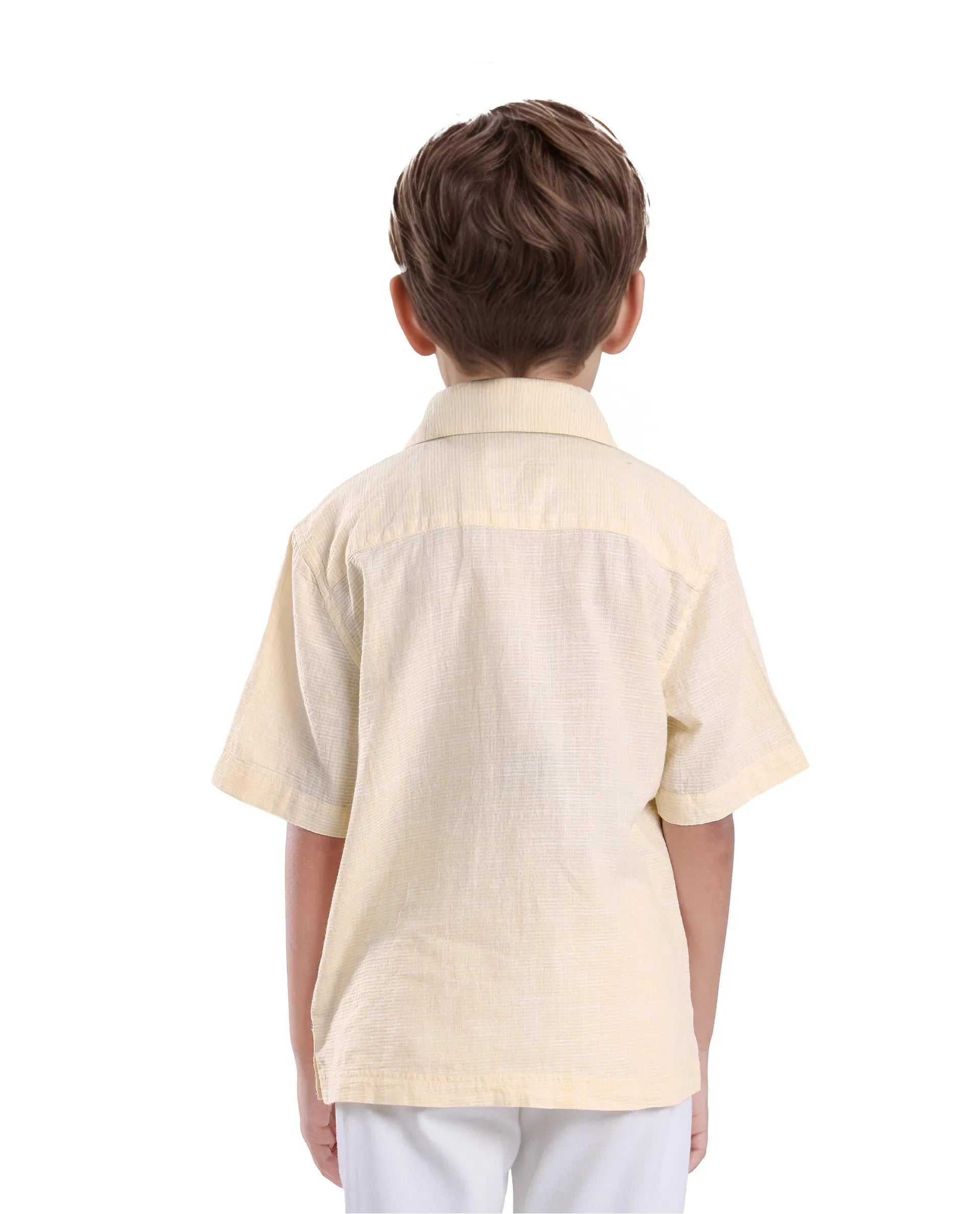 Rare Ones Kids Trok Light Yellow Cotton Half Sleeve Embroidered Button Closure Regular Fit Shirt