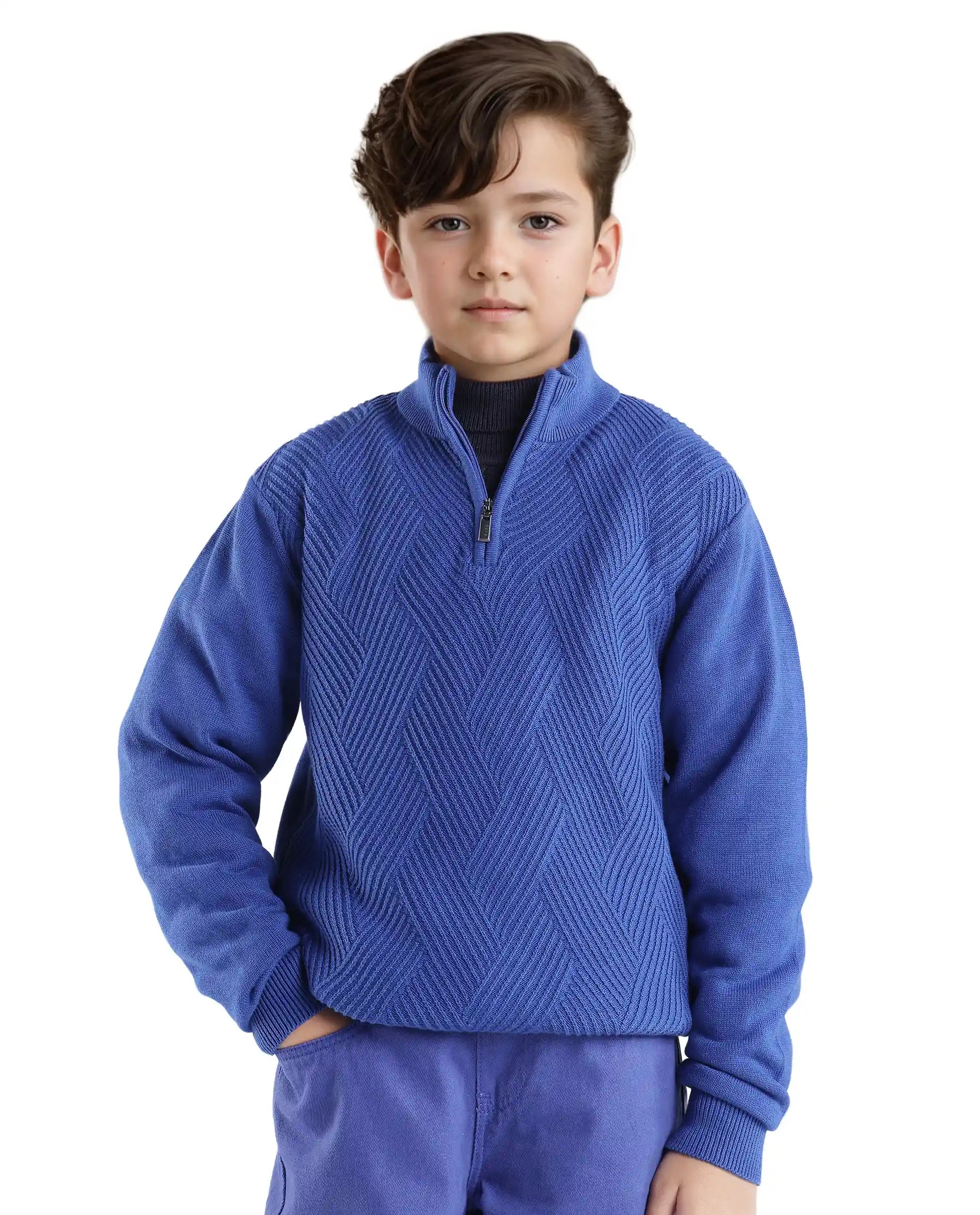 Rare Ones Kids Tron Blue Cotton Full Sleeve Zipper Regular Fit Sweater