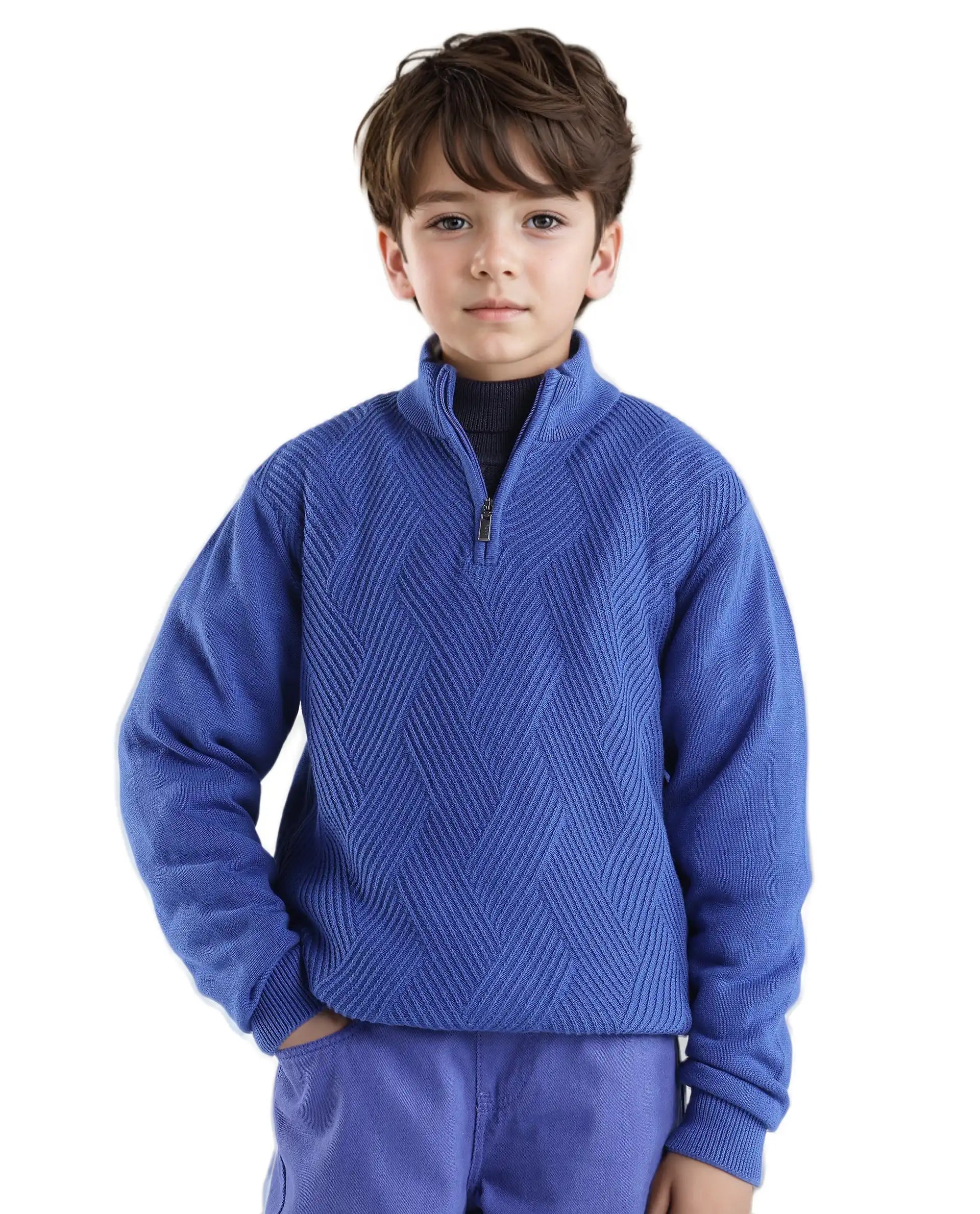 Rare Ones Kids Tron Blue Cotton Full Sleeve Zipper Regular Fit Sweater