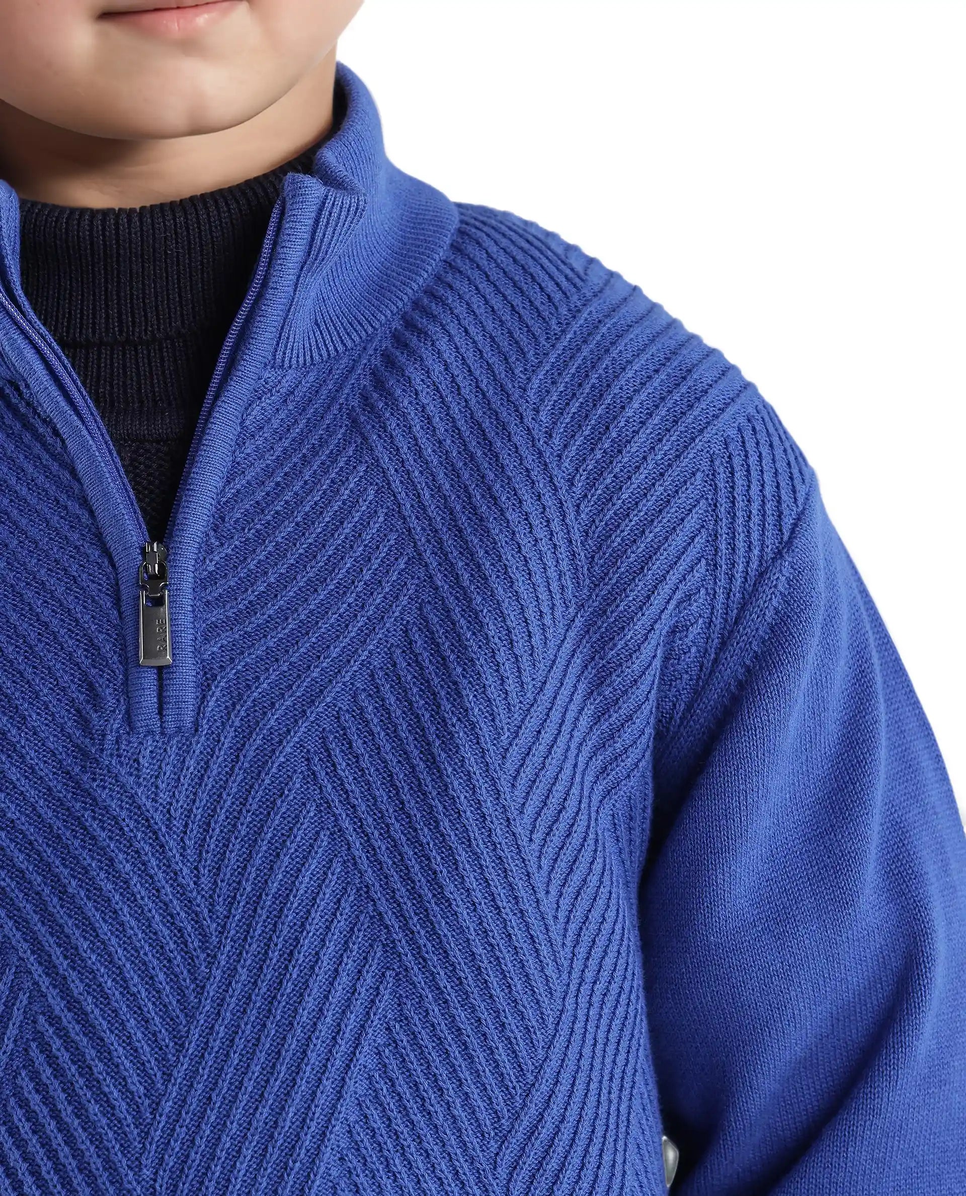 Rare Ones Kids Tron Blue Cotton Full Sleeve Zipper Regular Fit Sweater