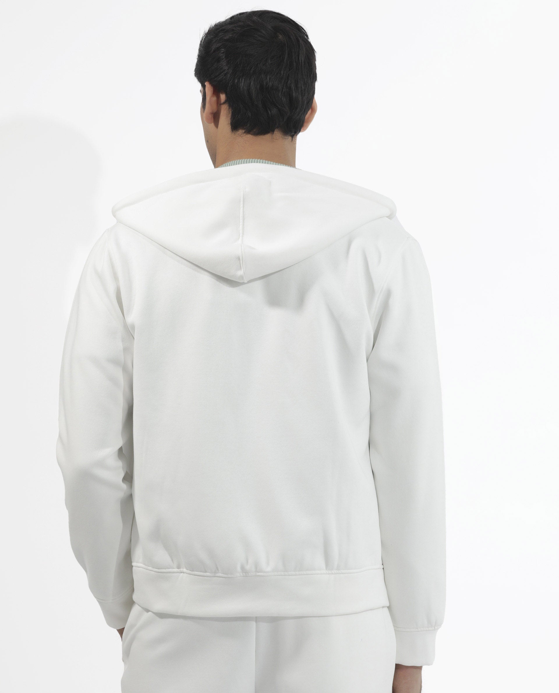 Rare Rabbit Men's Trood Off White Cotton Fabric Full Sleeves Zip Closure Regular Fit Solid Hooded Sweatshirt