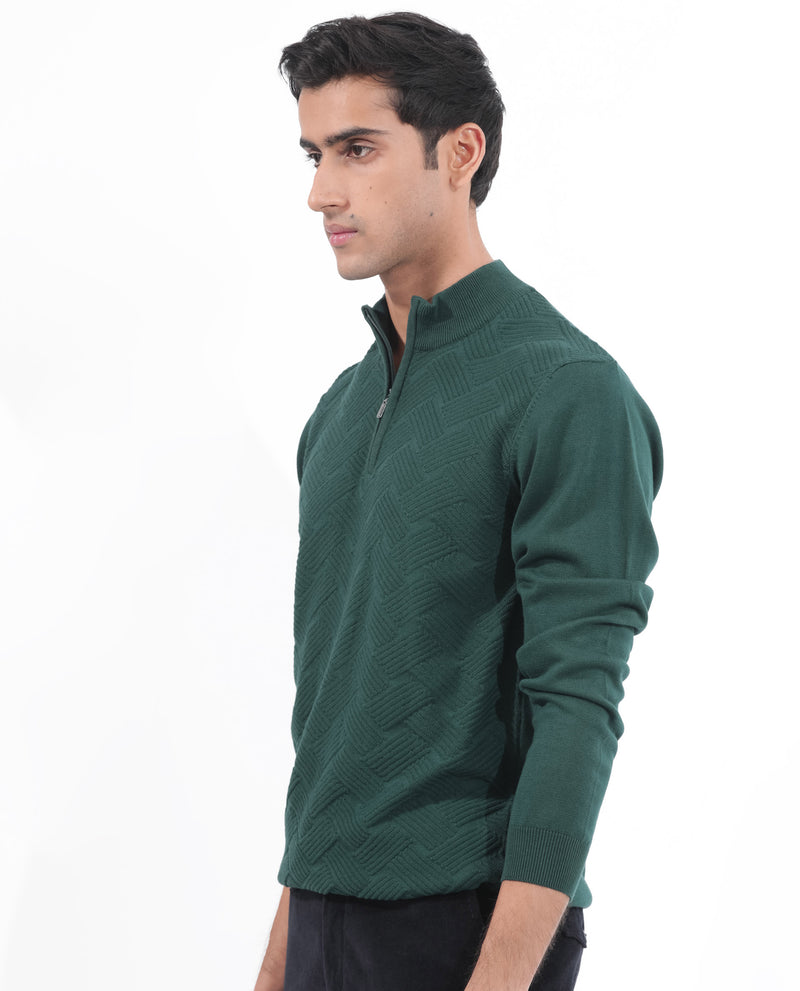 Rare Rabbit Mens Troyo Green Sweater Full Sleeve High Neck Solid
