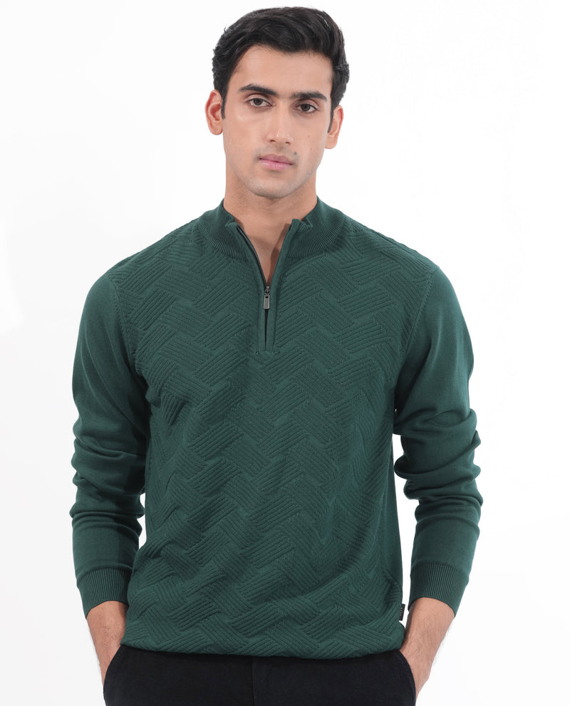 Rare Rabbit Mens Troyo Green Sweater Full Sleeve High Neck Solid
