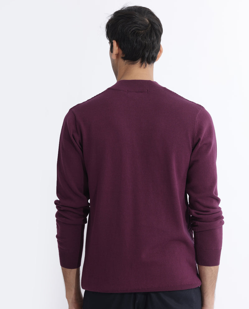 Rare Rabbit Mens Troyo Maroon Sweater Full Sleeve High Neck Solid