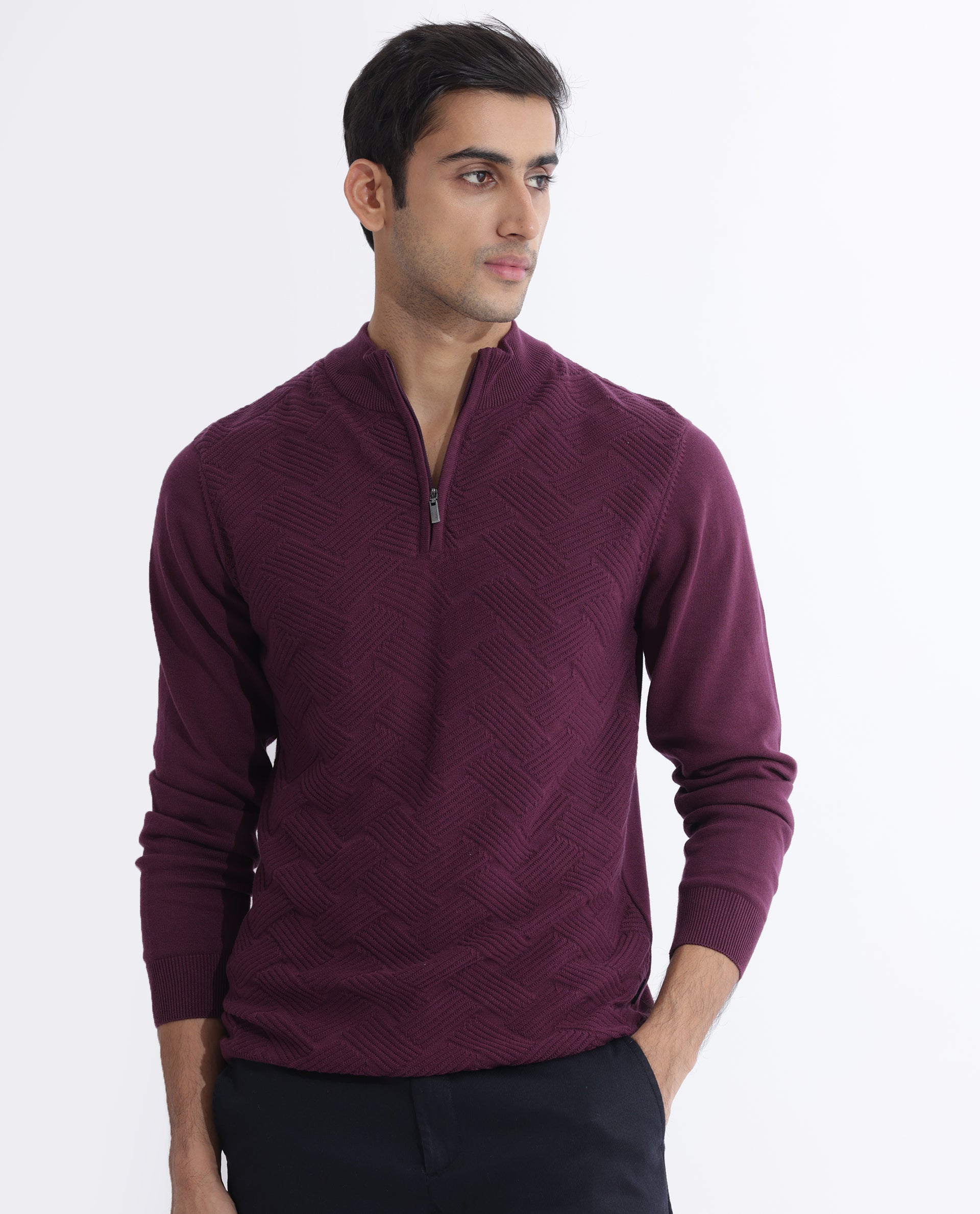 Rare Rabbit Mens Troyo Maroon Sweater Full Sleeve High Neck Solid