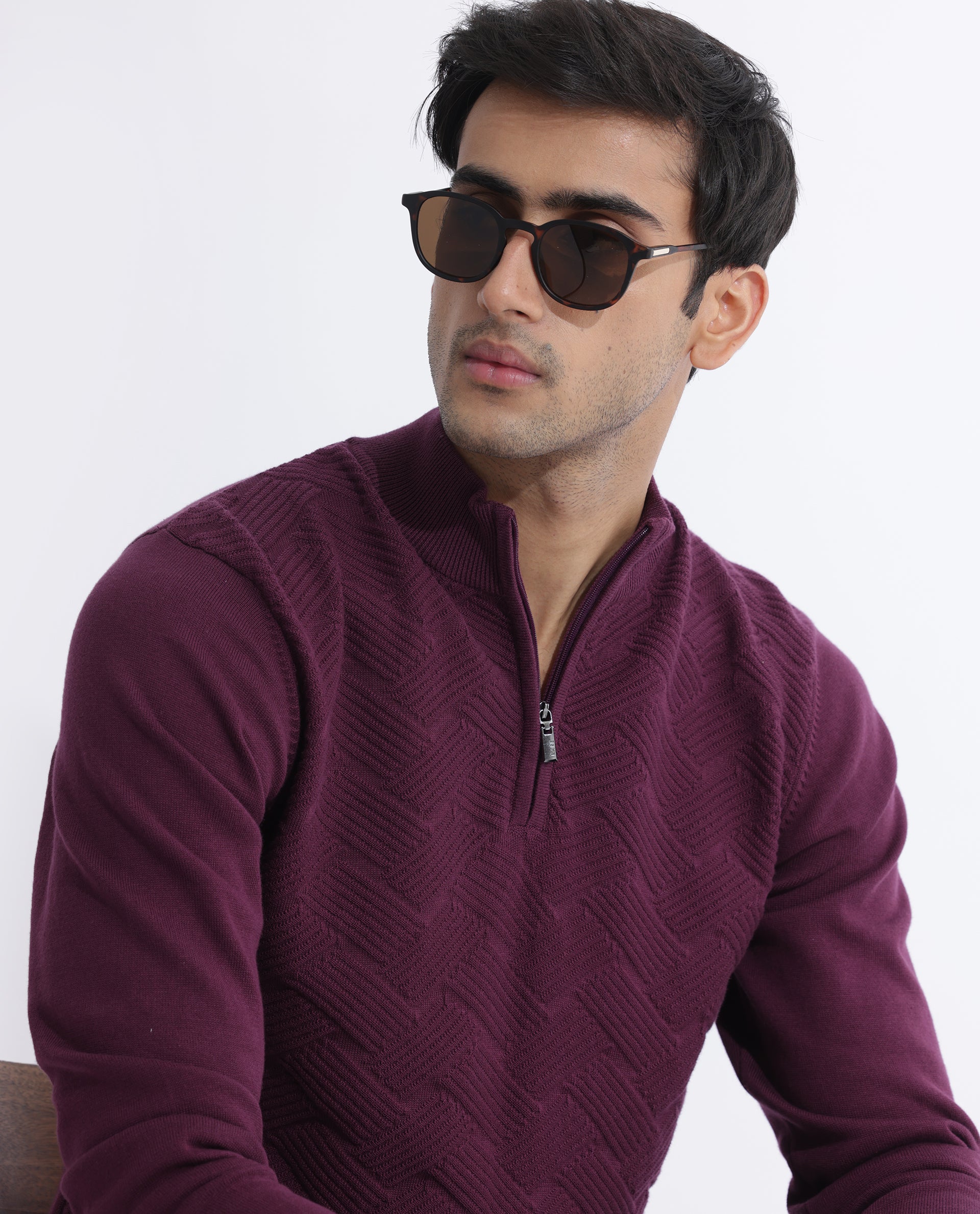 Rare Rabbit Men's Troyo Maroon Cotton Textured Relaxed Fit Full Sleeve