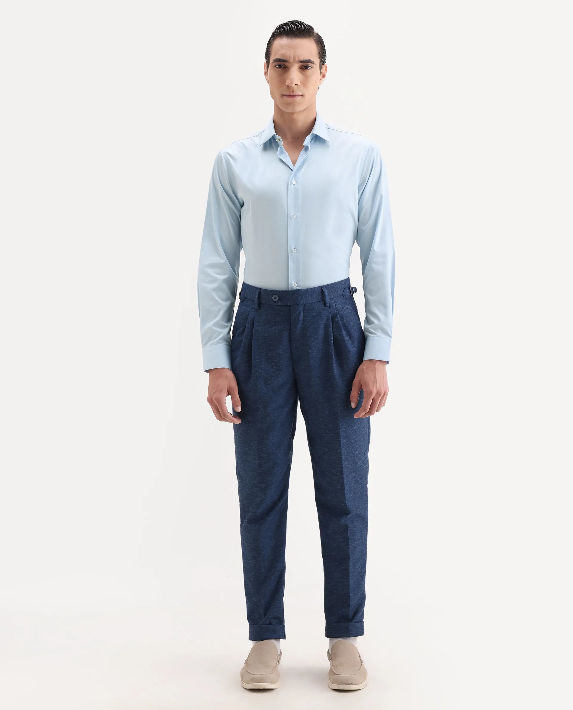 Rare Rabbit Men's Truc Blue Cotton Fabric Full Sleeve Regular Fit Plain Shirt