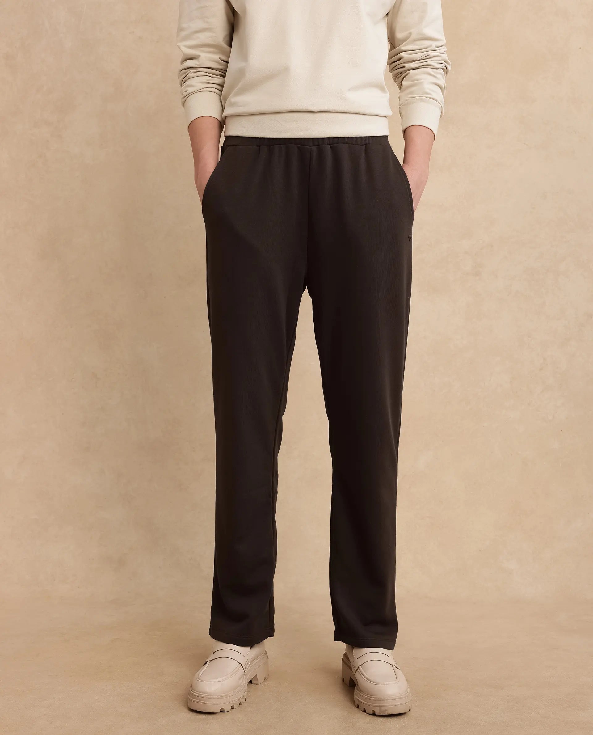 Rareism Women Trunky Brown Cotton Blend Fabric Straight Fit Ankle Length Plain Track Pant