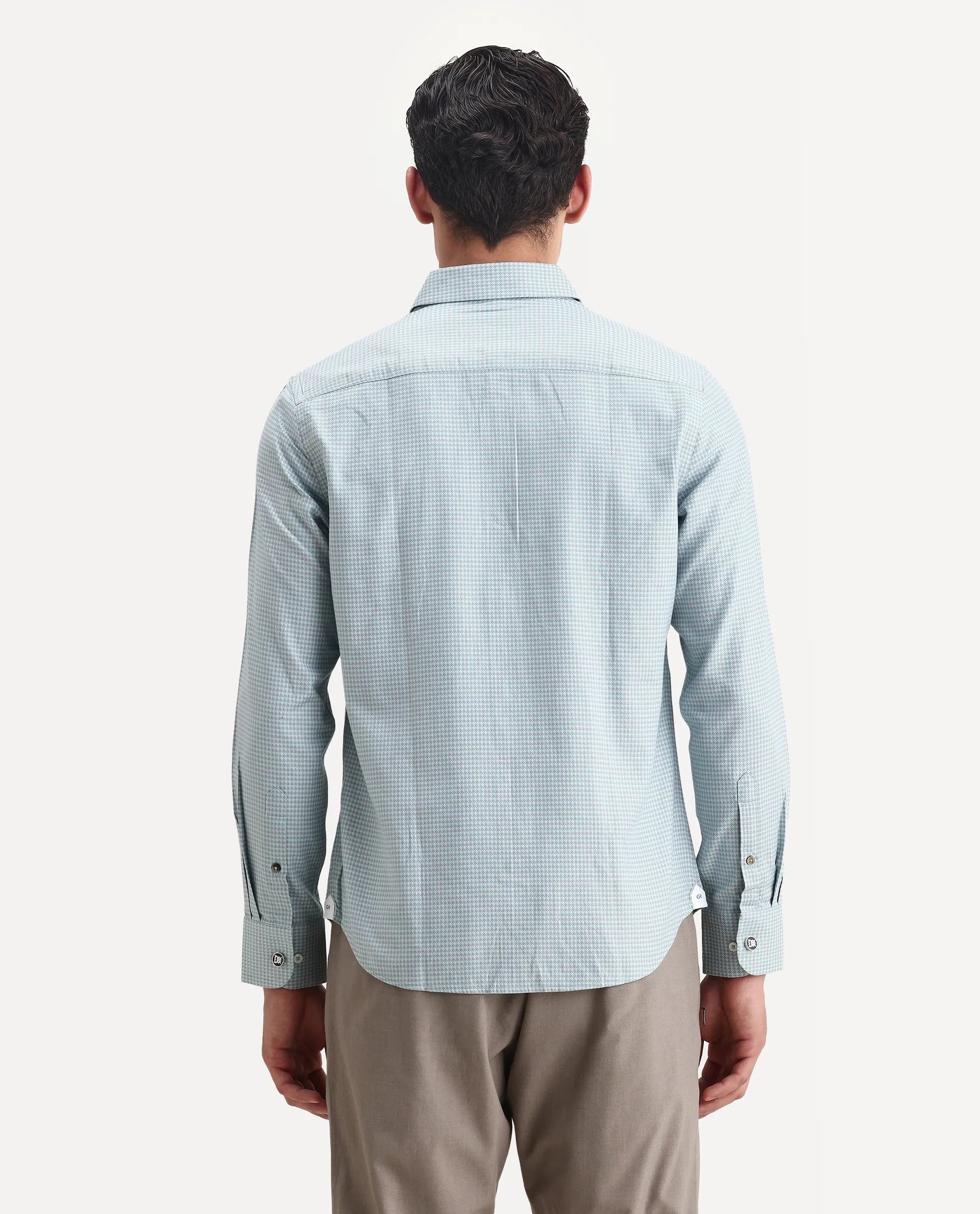 Rare Rabbit Men's Tucky Light Blue Cotton Checked Print Regular Fit Full Sleeve Collared Shirt