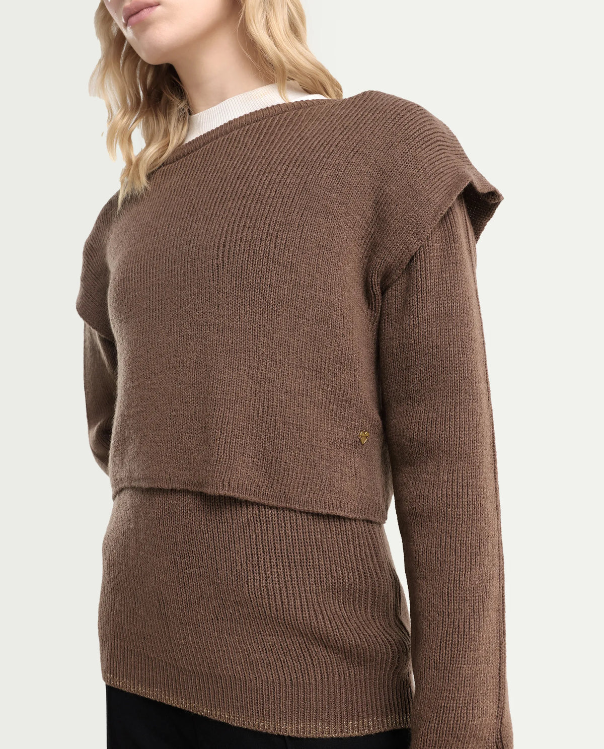 Rareism Women's Tupfel Brown Acrylic Crew Neck Plain Regular Fit Sweater