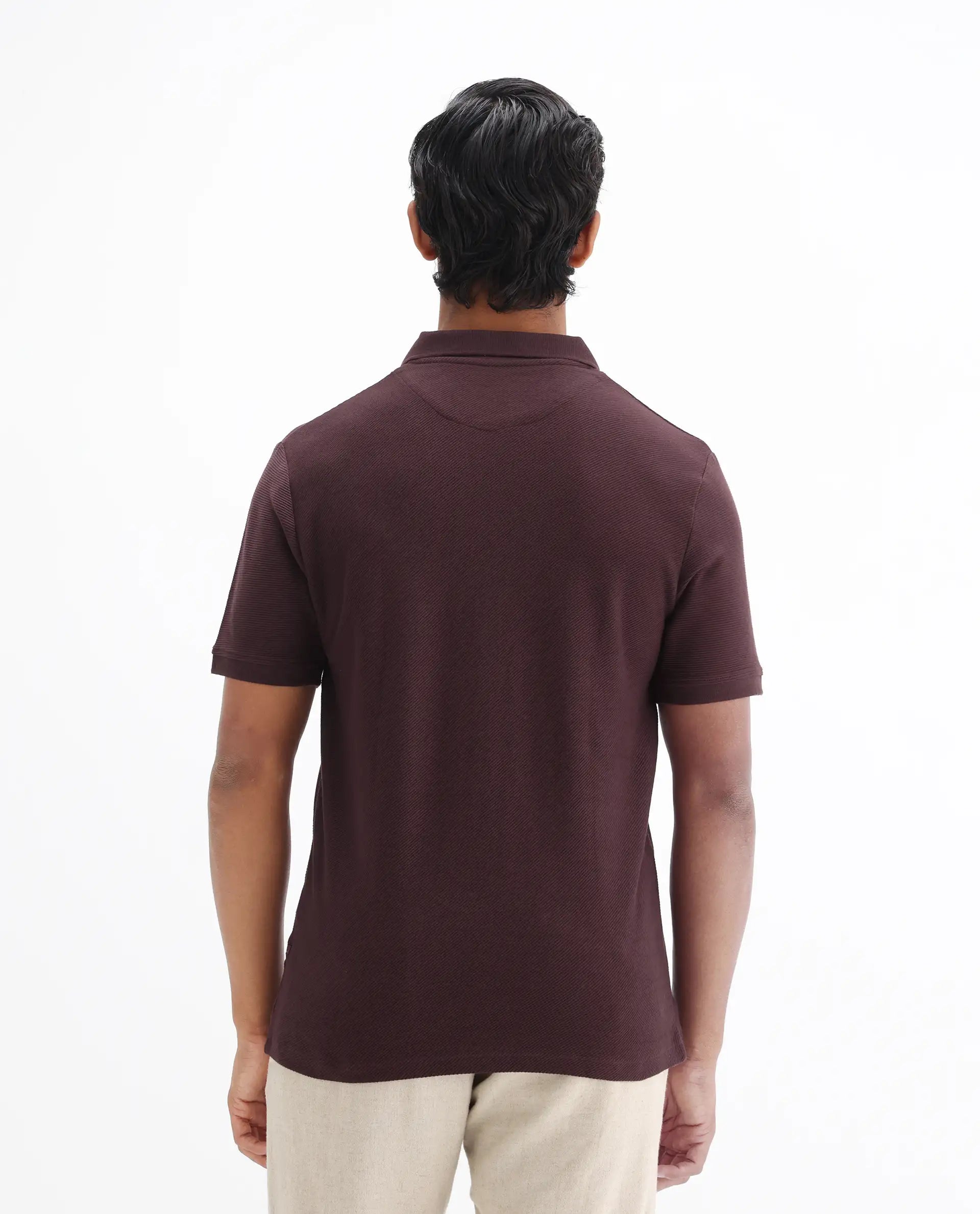 Rare Rabbit Men's Turino Brown Cotton Plain Regular Fit Half Sleeve Polo