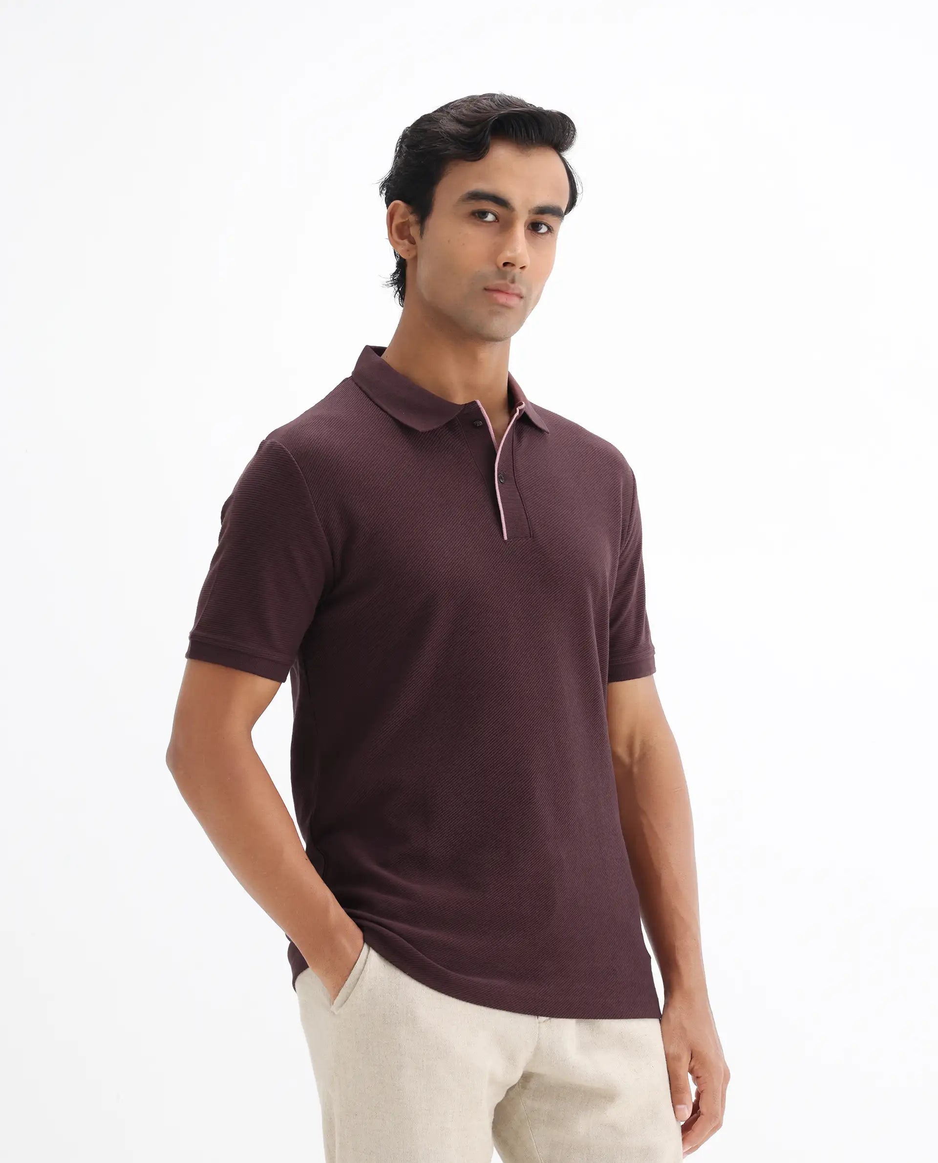 Rare Rabbit Men's Turino Brown Cotton Plain Regular Fit Half Sleeve Polo