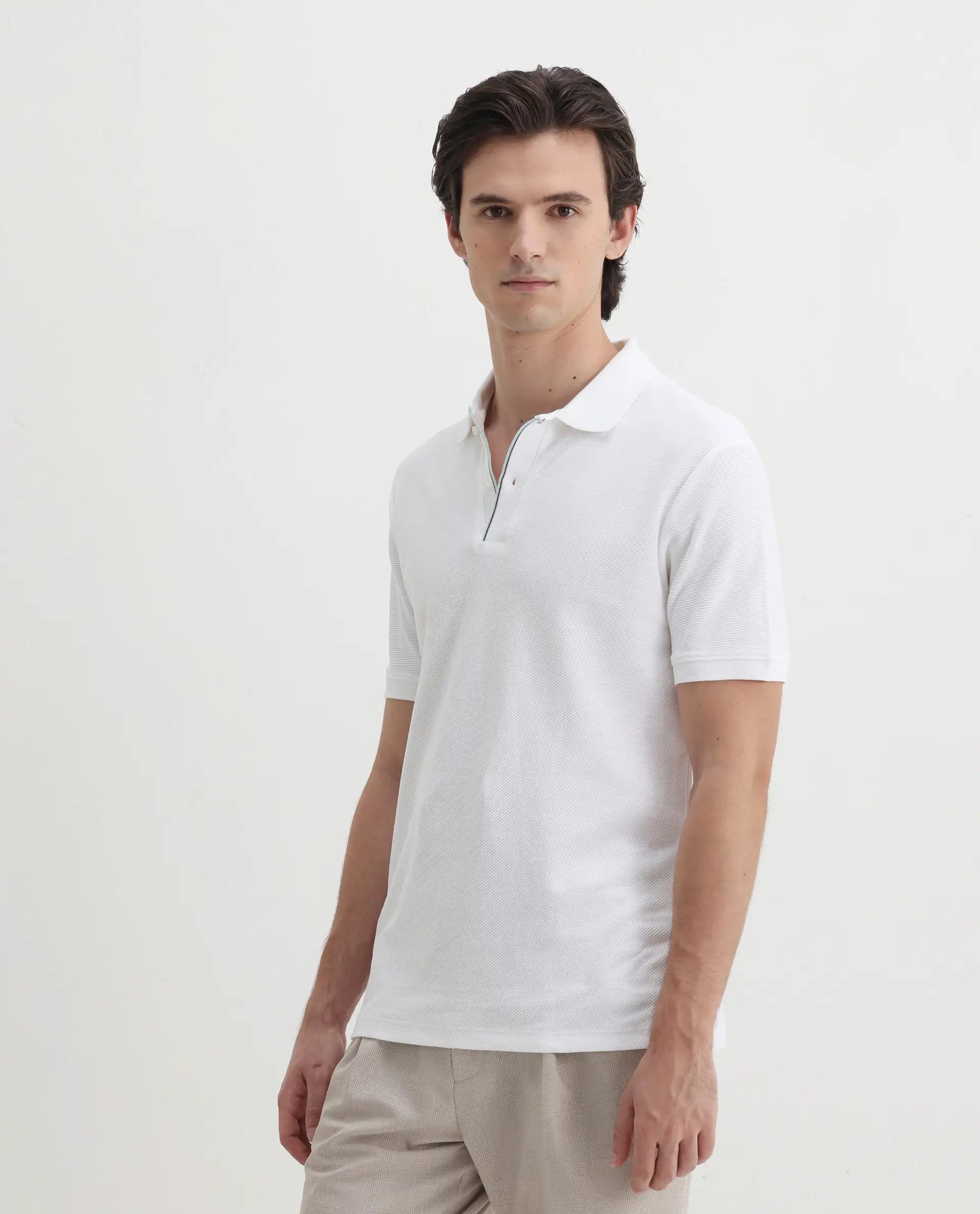 Rare Rabbit Men's Turino White Cotton Plain Regular Fit Half Sleeve Polo