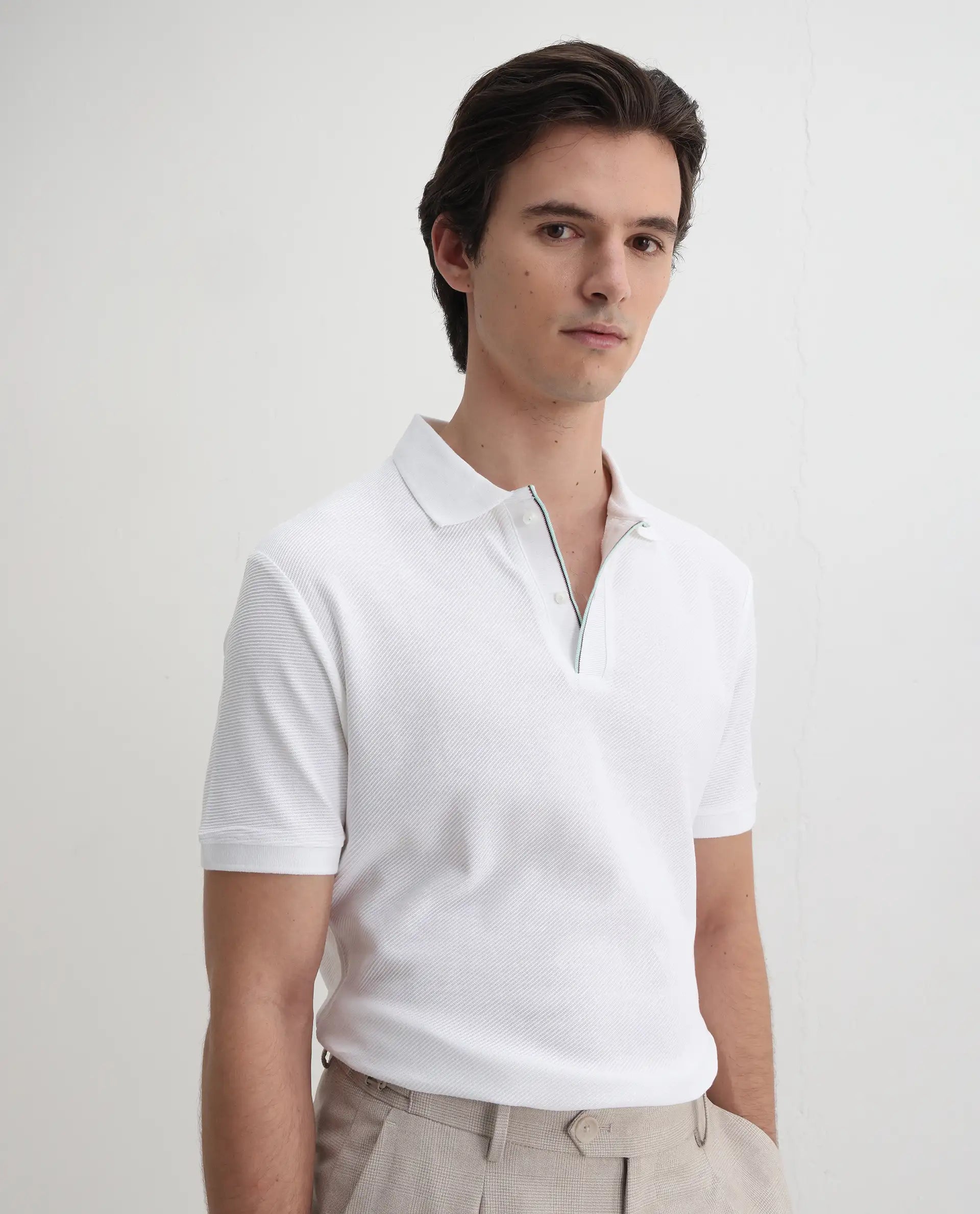 Rare Rabbit Men's Turino White Cotton Plain Regular Fit Half Sleeve Polo