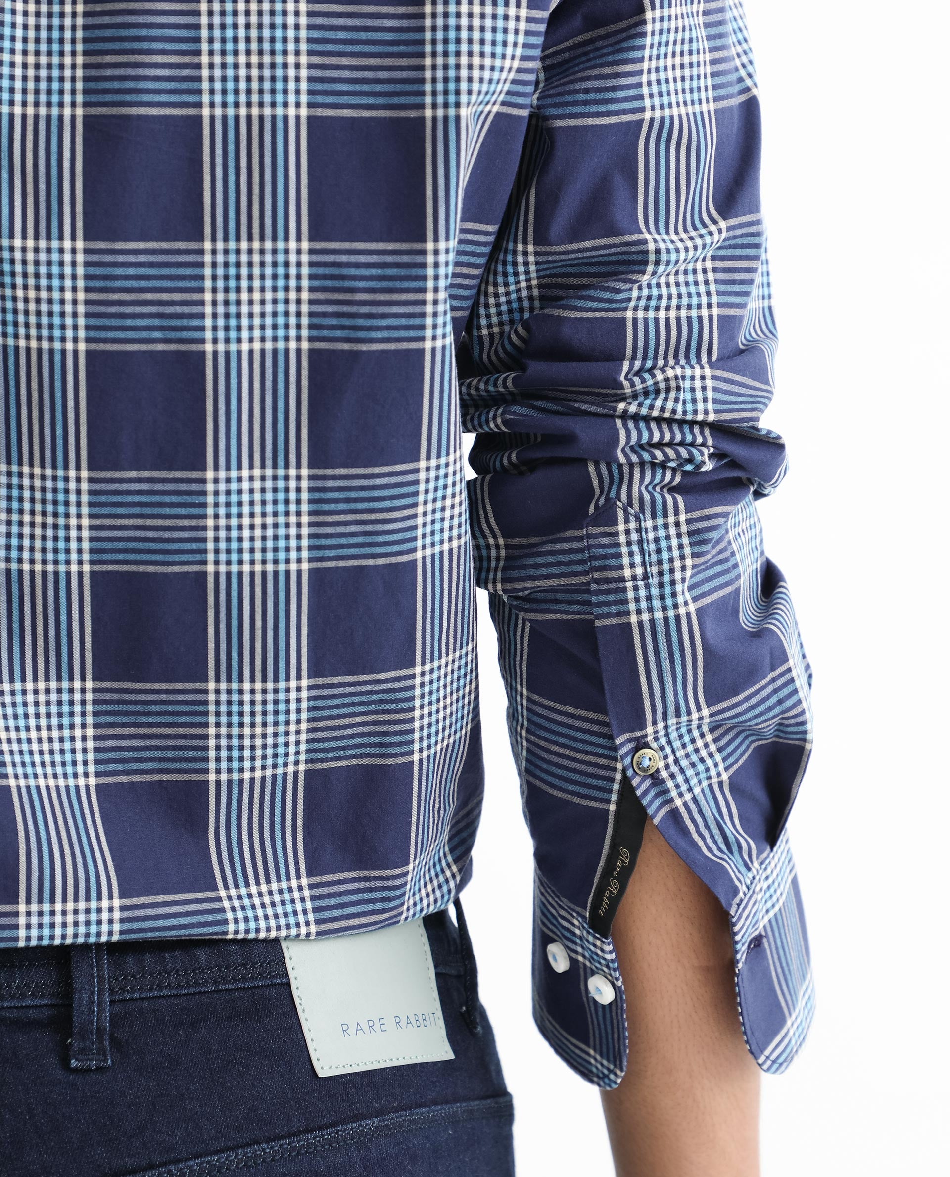 Rare Rabbit Men's Turvo Blue Cotton Fabric Full Sleeves Checks Shirt