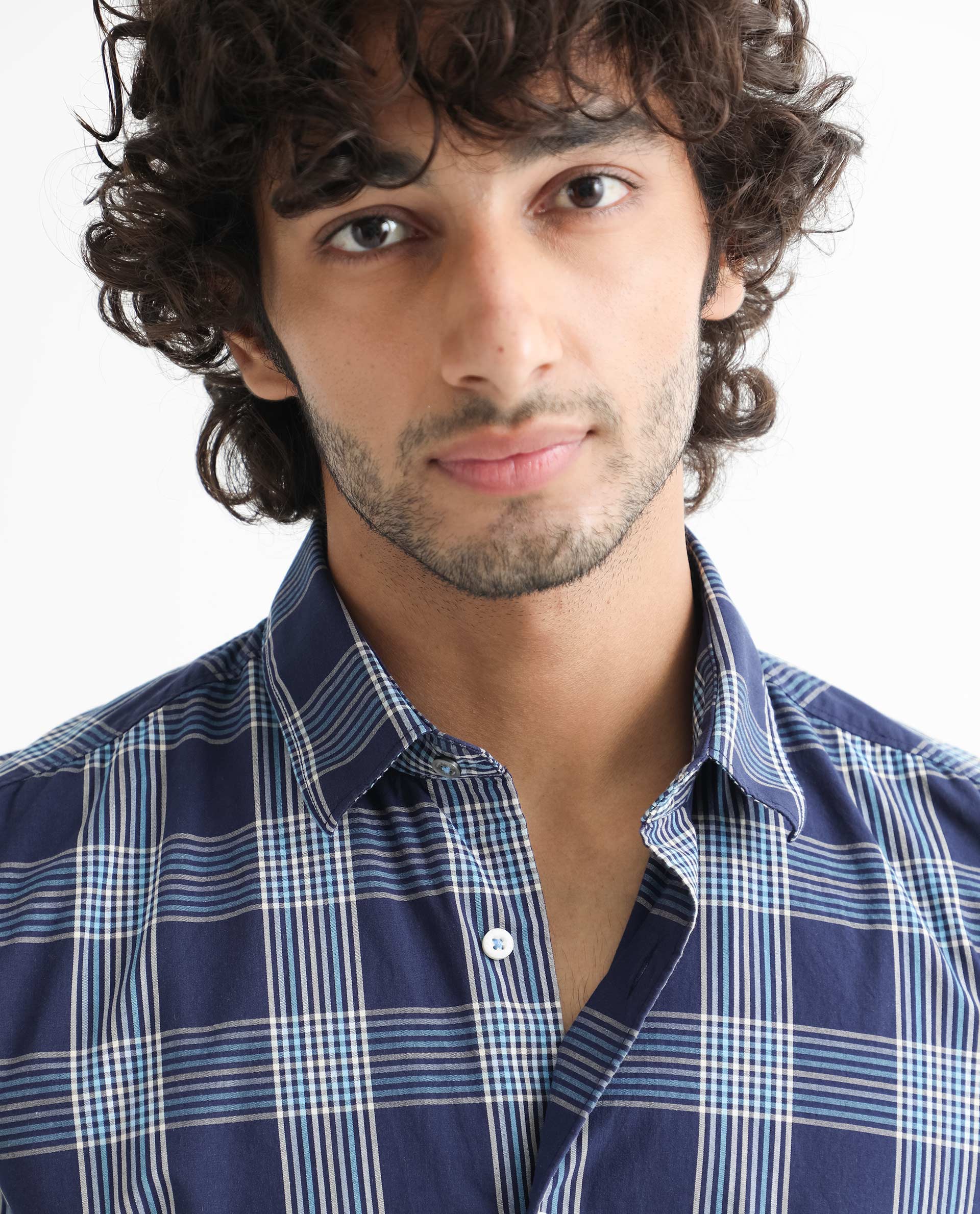 Rare Rabbit Men's Turvo Blue Cotton Fabric Full Sleeves Checks Shirt