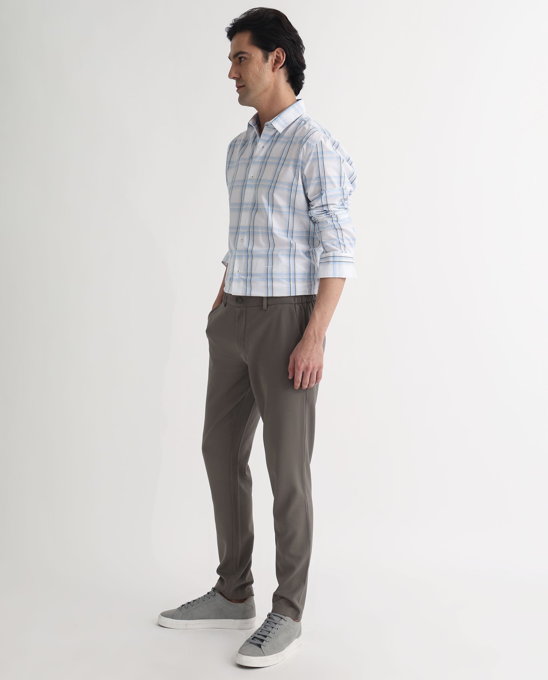 Rare Rabbit Men's Turvo White Cotton Fabric Full Sleeves Checks Shirt