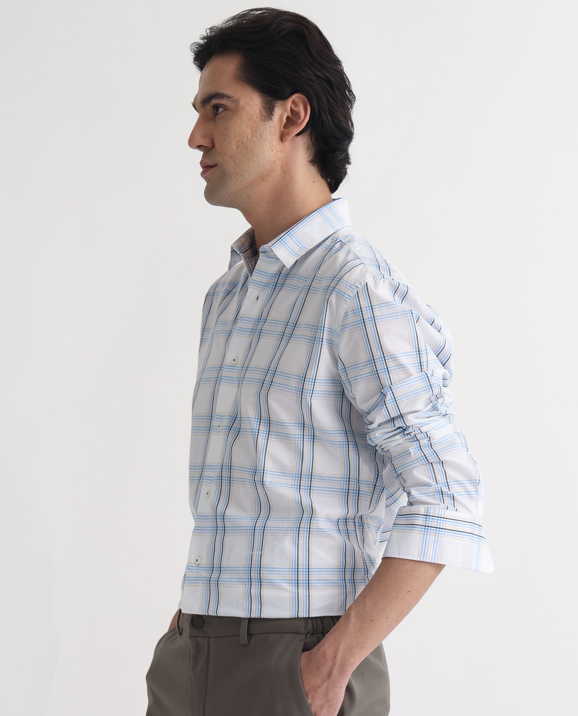 Rare Rabbit Men's Turvo White Cotton Fabric Full Sleeves Checks Shirt