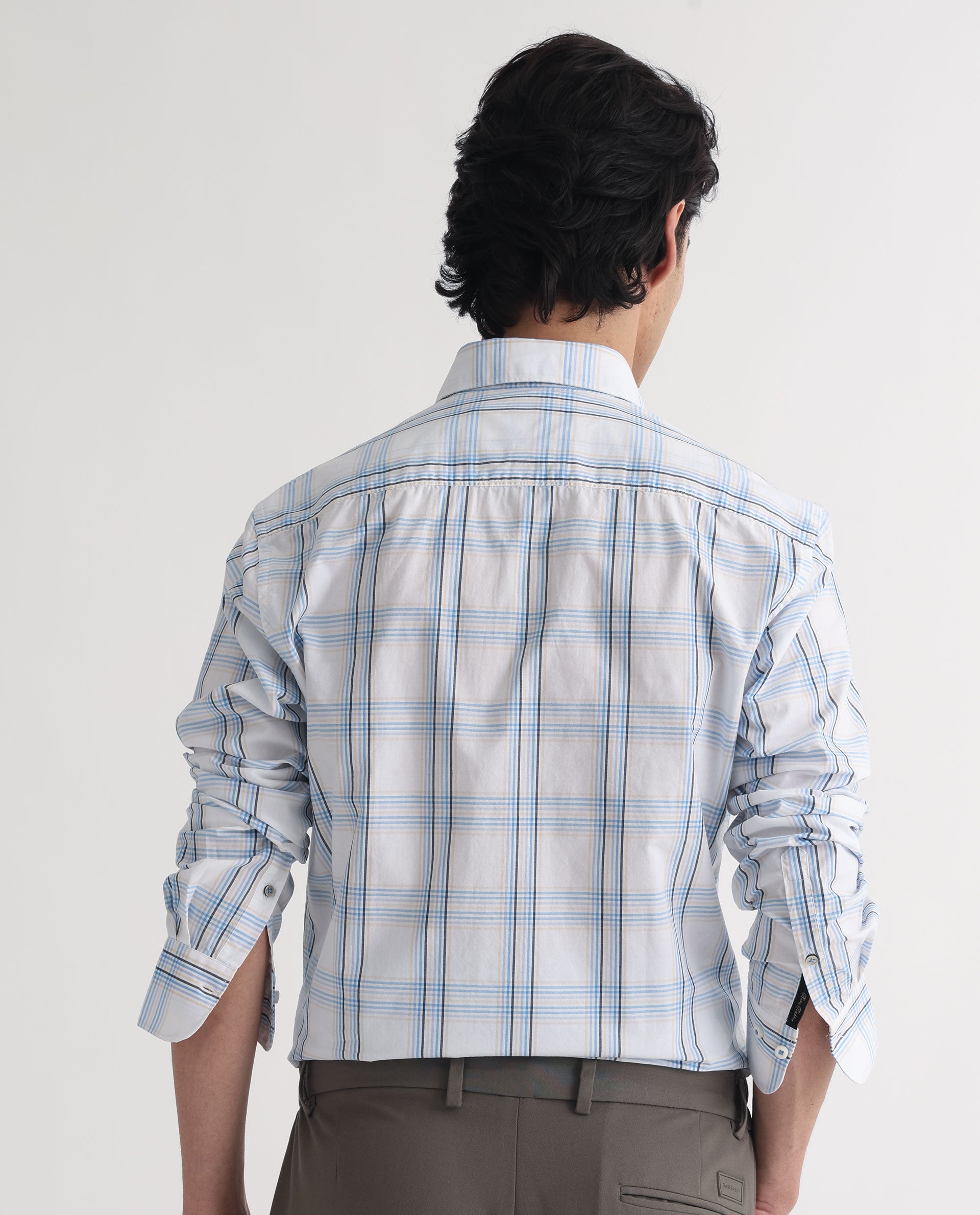 Rare Rabbit Men's Turvo White Cotton Fabric Full Sleeves Checks Shirt