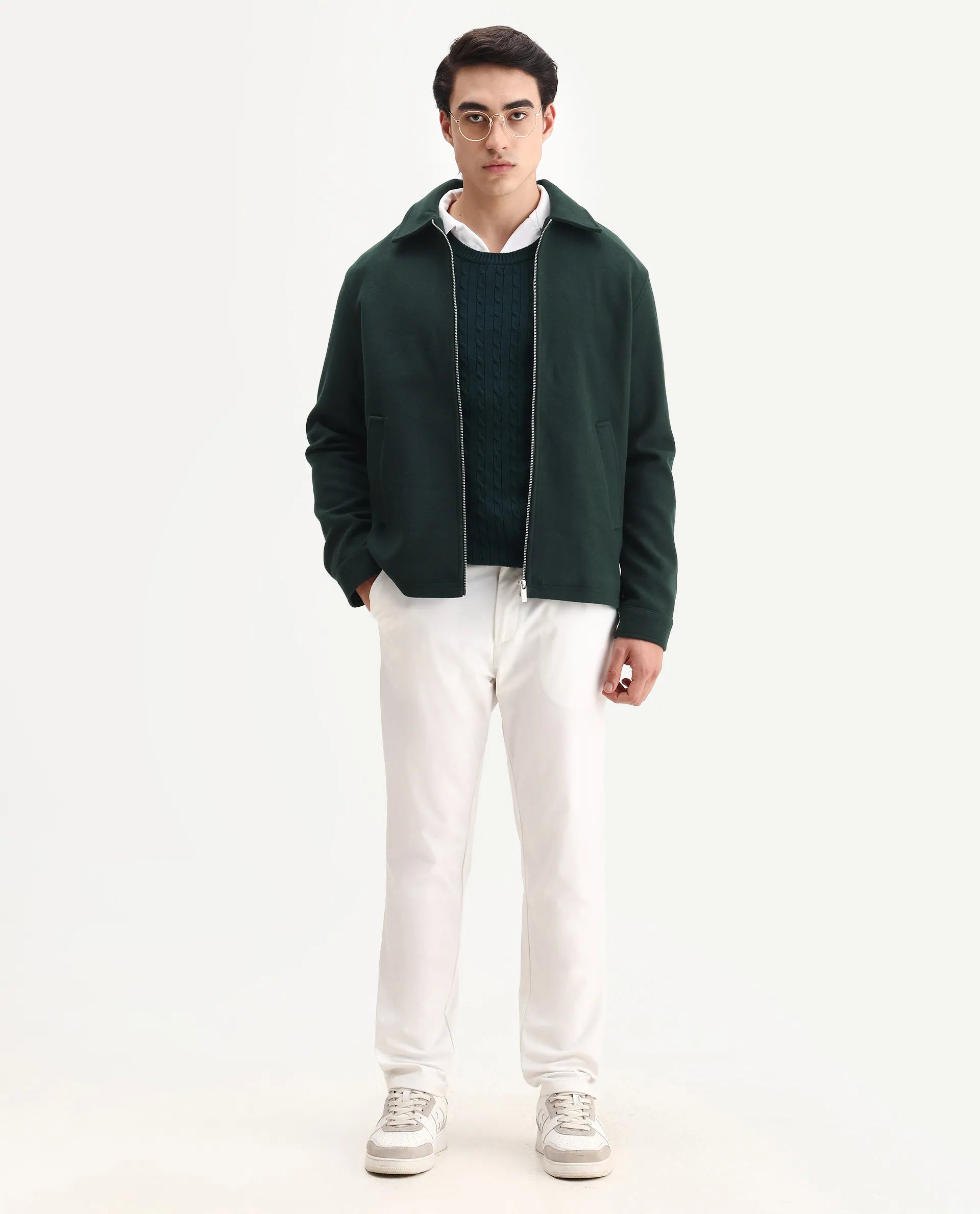 Rare Rabbit Men's Tweeder-25 Teal Polyester Blend Fabric Collared Neck Regular Fit Plain Jacket