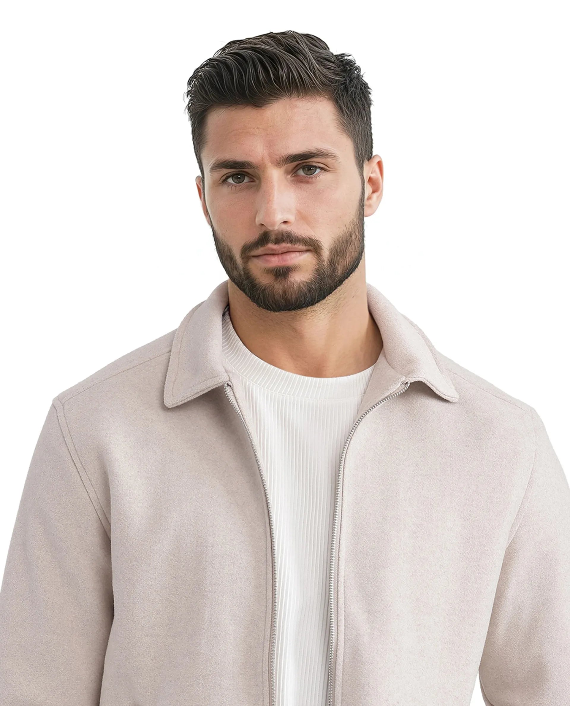 Rare Rabbit Men Tweeder-2 Beige Poly Rayon Fabric Full Sleeve Collared Neck Zipper Closure Relaxed Fit Plain Jacket