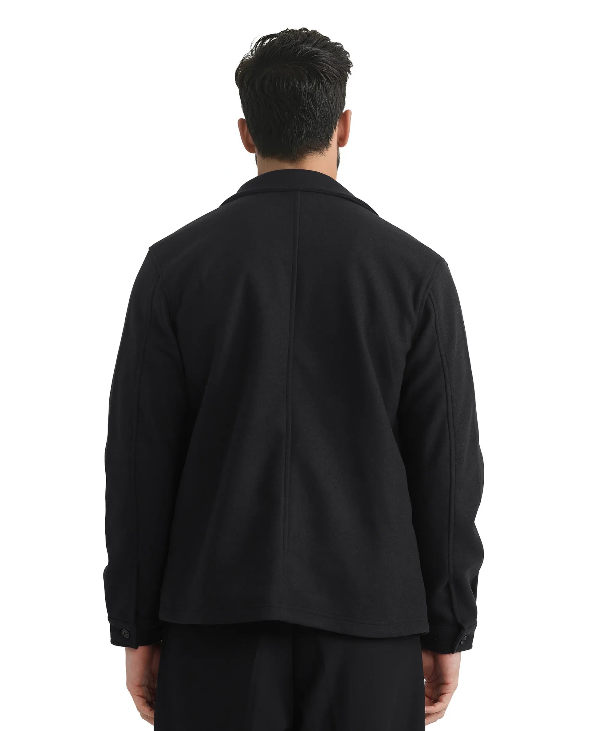 Rare Rabbit Men Tweeder-2 Black Poly Rayon Fabric Full Sleeve Collared Neck Zipper Closure Relaxed Fit Plain Jacket