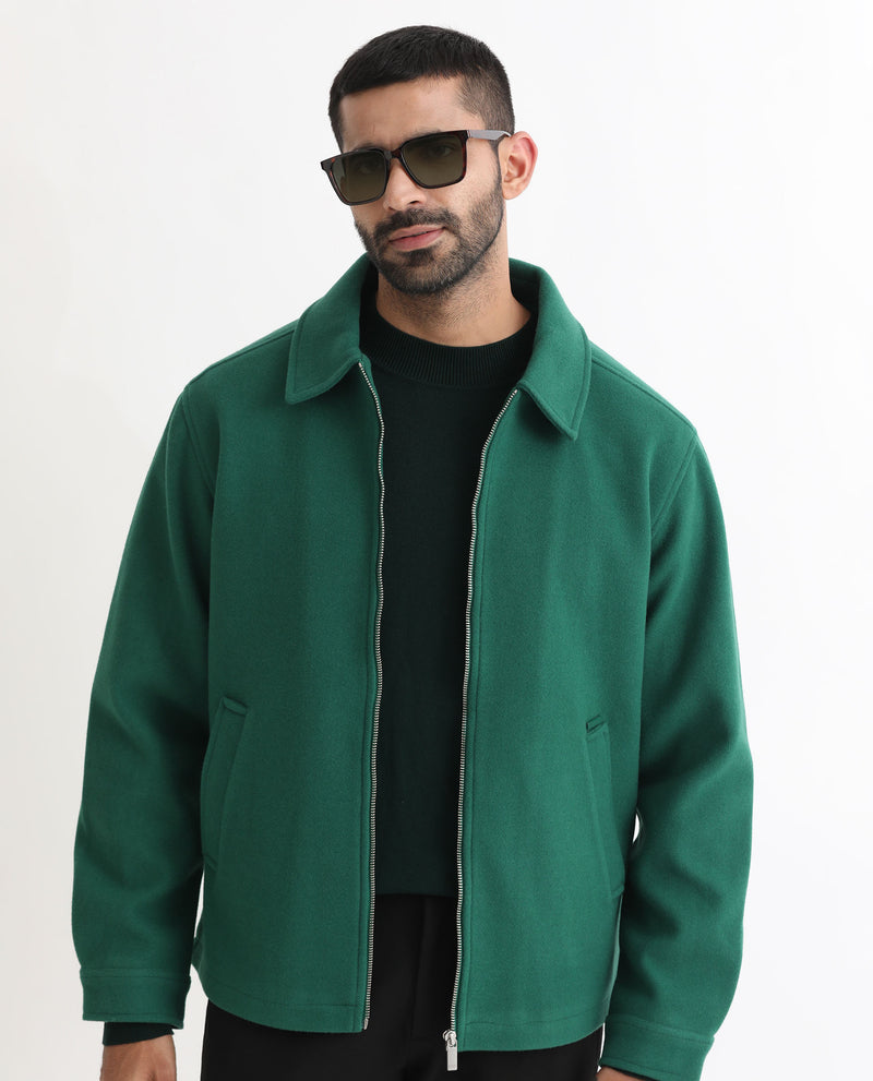 Rare Rabbit Men's Tweeder Green Textured Broad Collar Jacket