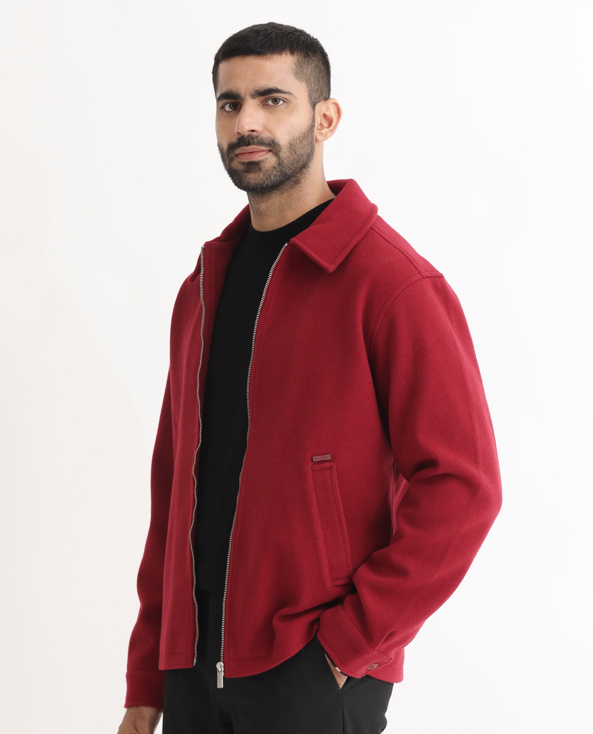 Rare Rabbit Men's Tweeder Red Textured Broad Collar Jacket