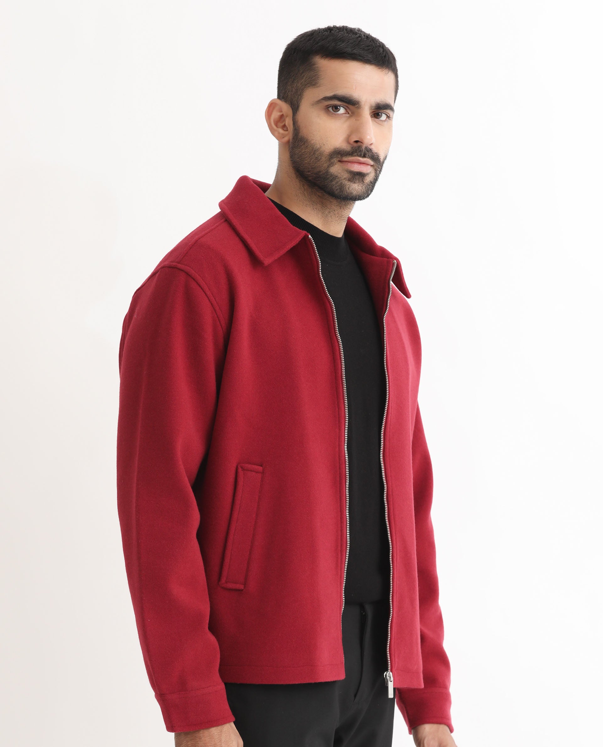 Rare Rabbit Men's Tweeder Red Textured Broad Collar Jacket