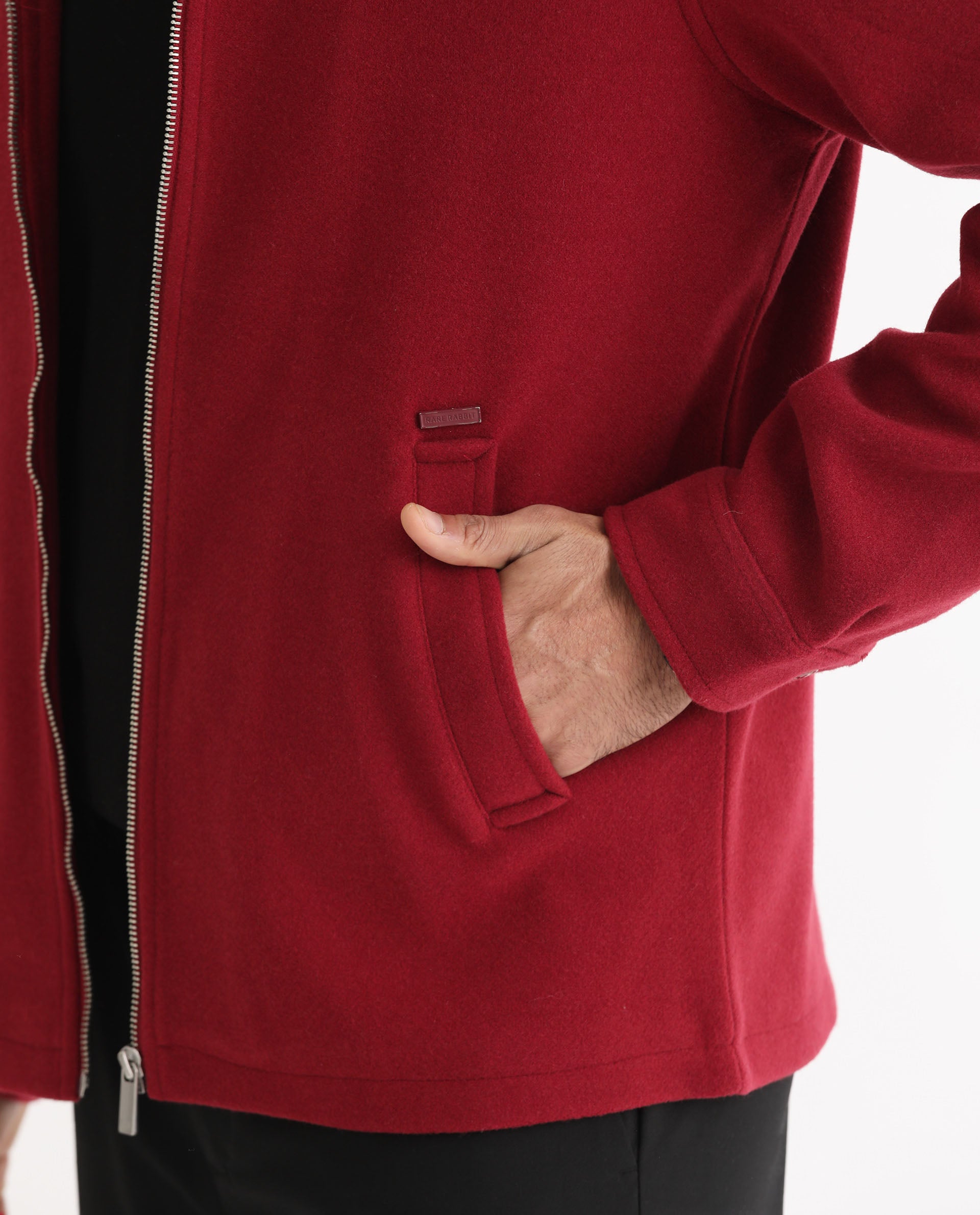 Rare Rabbit Men's Tweeder Red Textured Broad Collar Jacket