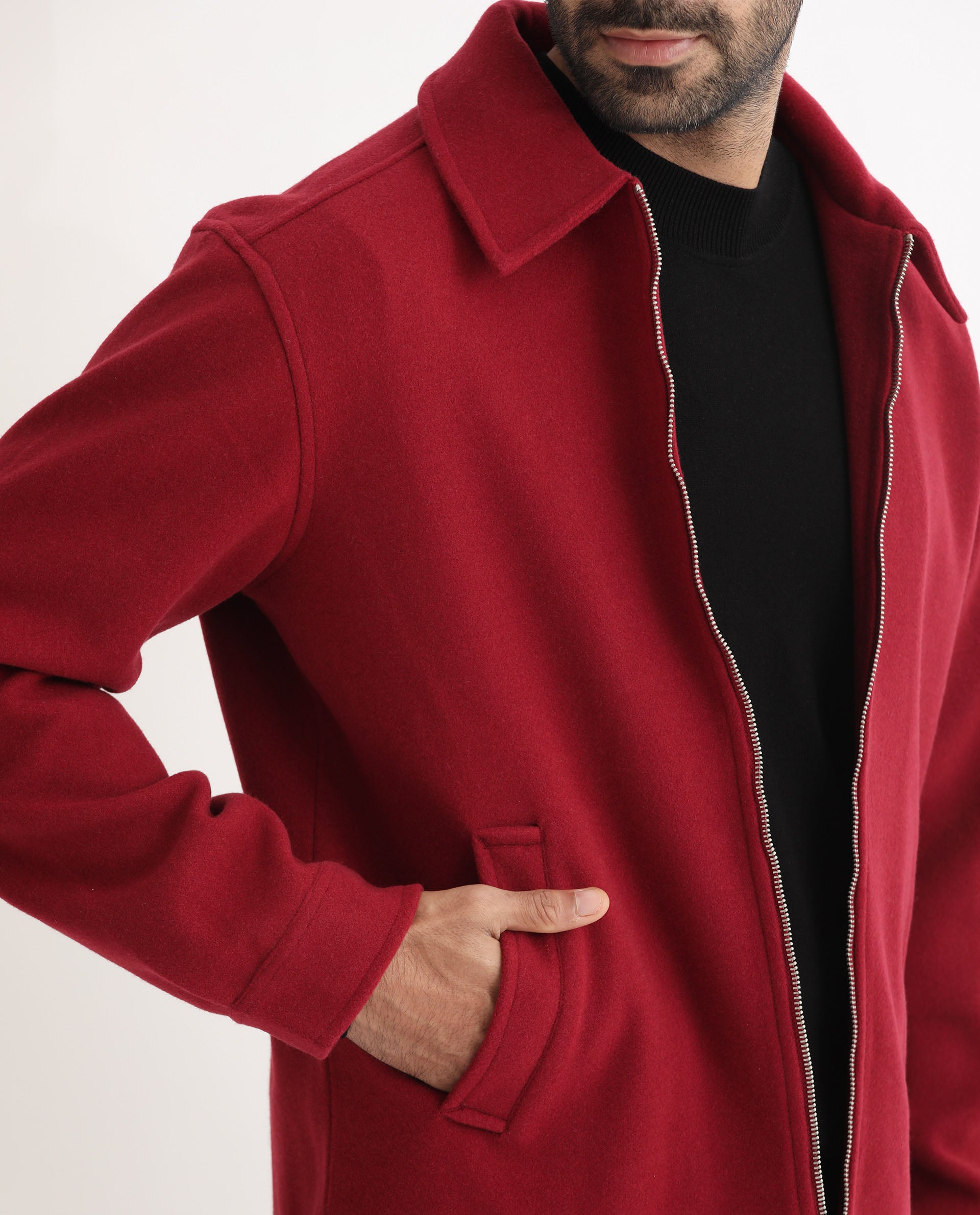 Rare Rabbit Men's Tweeder Red Textured Broad Collar Jacket