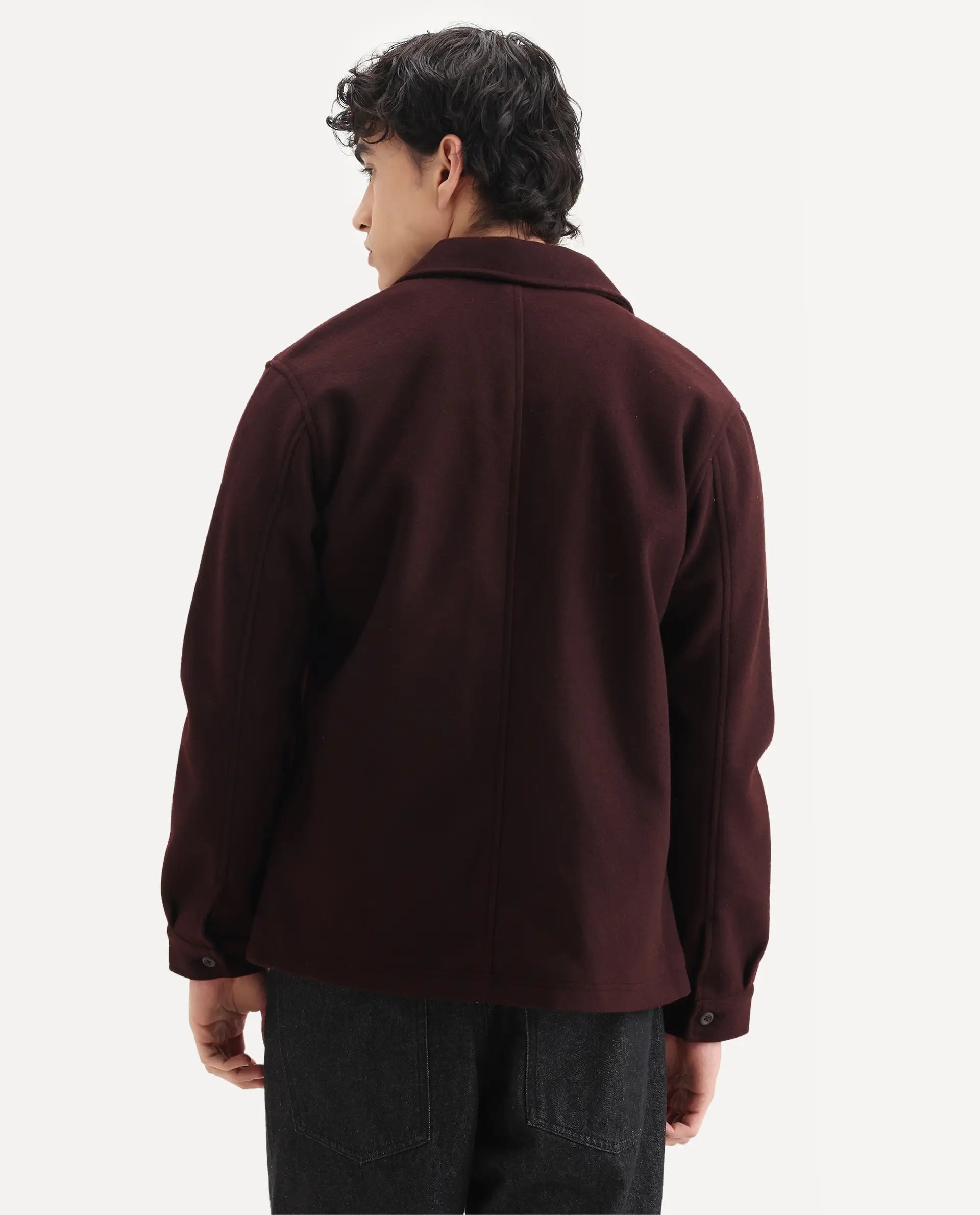 Rare Rabbit Men's Tweeder-25 Maroon Polyester Blend Fabric Collared Neck Regular Fit Plain Jacket