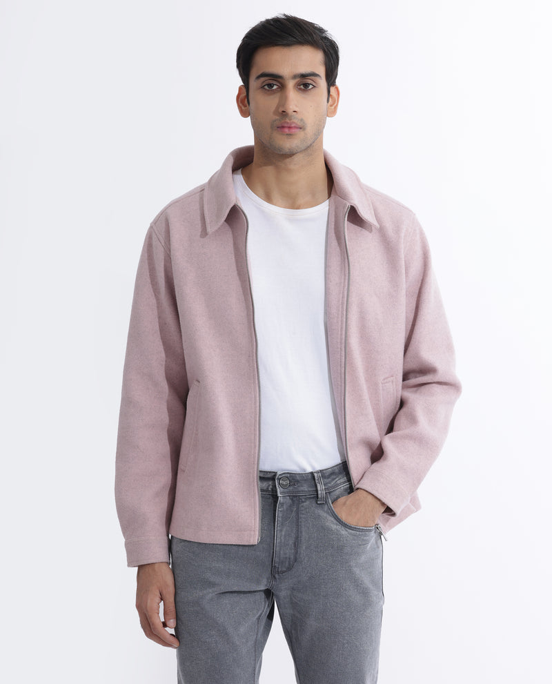 RARE RABBIT MENS TWEEDER PASTEL PURPLE JACKET POLYESTER VISCOSE FABRIC COLLARED NECK WOVEN FULL SLEEVES BUTTON AND ZIP CLOSURE REGULAR FIT