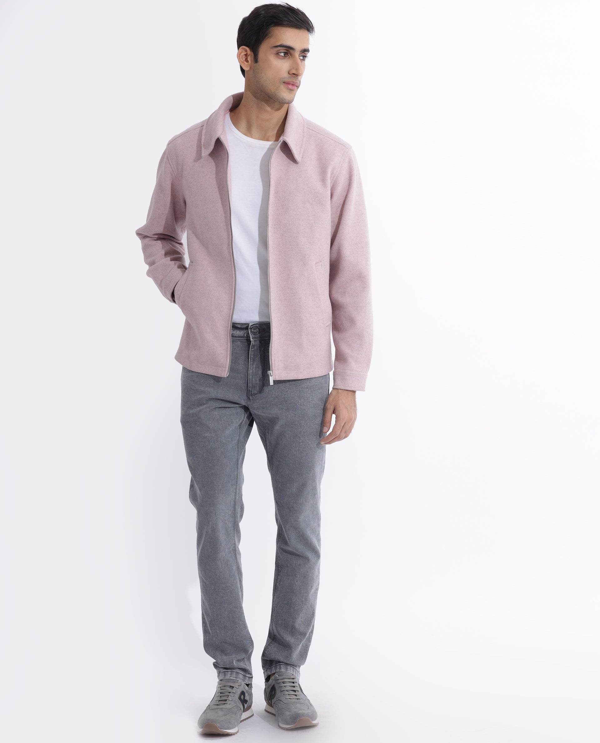 Rare Rabbit Men's Tweeder Pastel Purple Textured Broad Collar Jacket