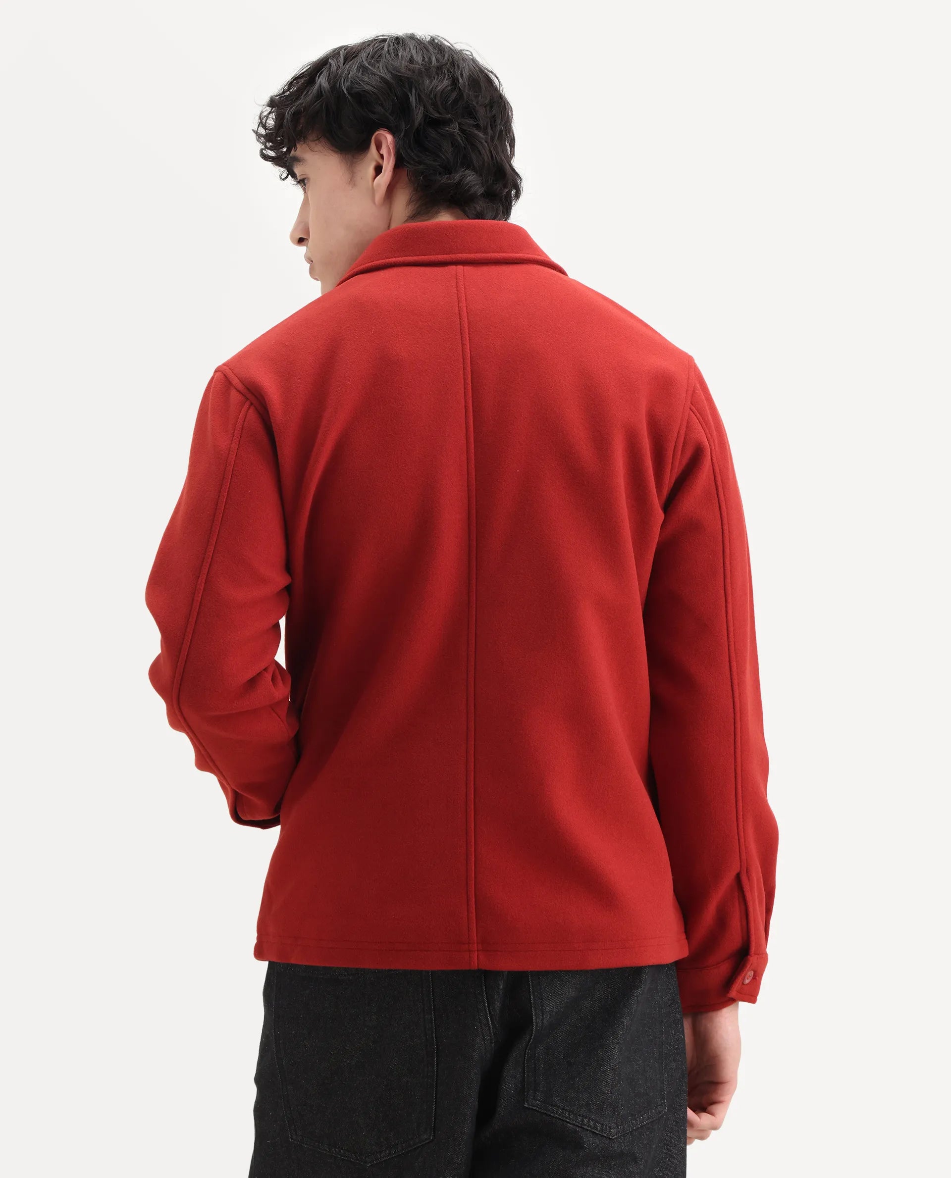 Rare Rabbit Men's Tweeder-25 Rust Polyester Blend Fabric Collared Neck Regular Fit Plain Jacket