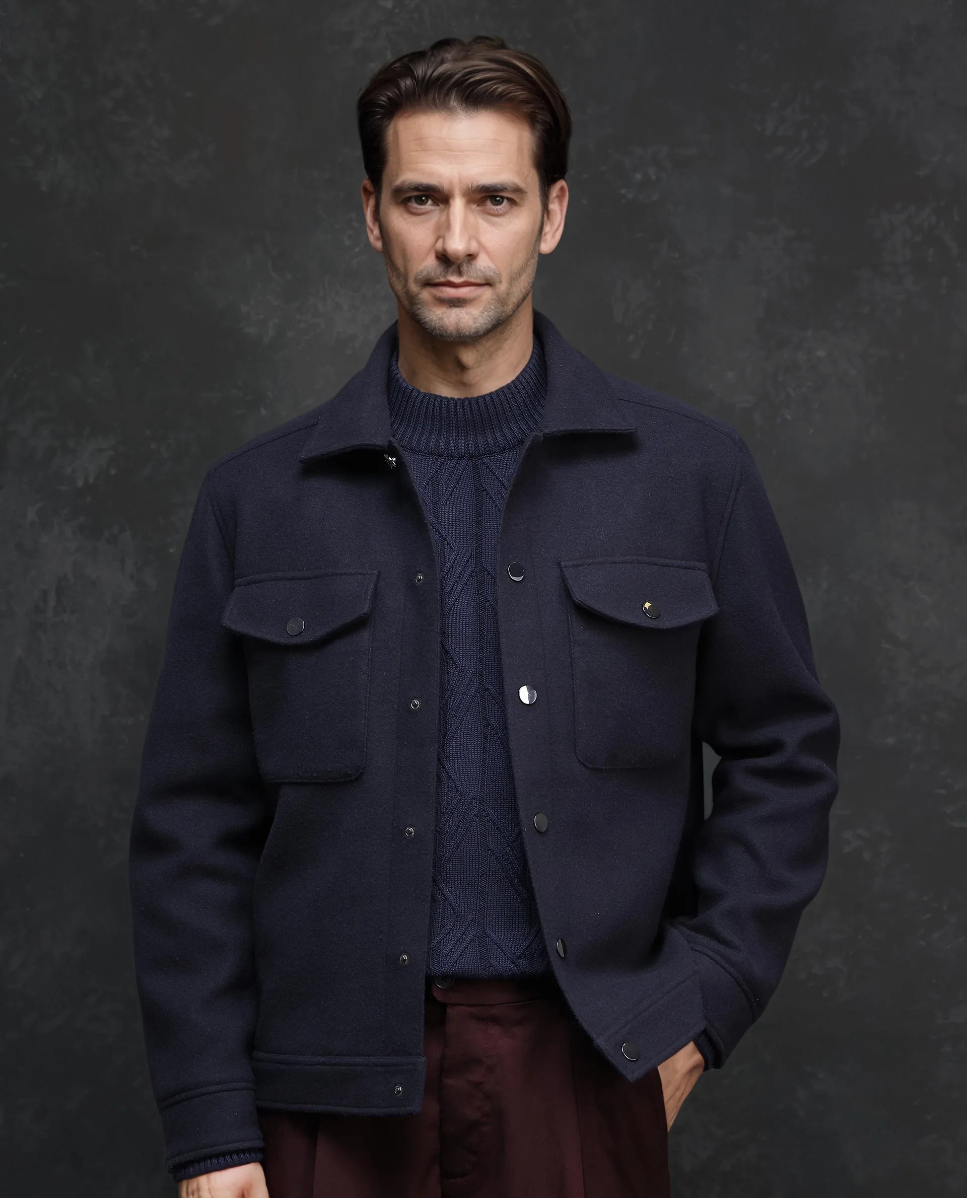 Rare Rabbit Men's Tweedo-2 Dark Navy Polyester Textured Relaxed Fit Full Sleeve Spread Collar Jacket
