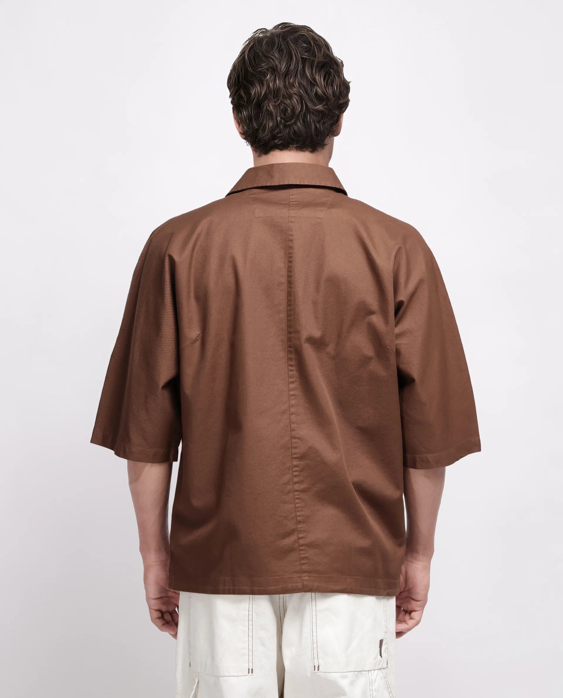 Rare Rabbit Men's Twillt Brown Cotton Plain Oversized Fit Full Sleeve Collared Shirt