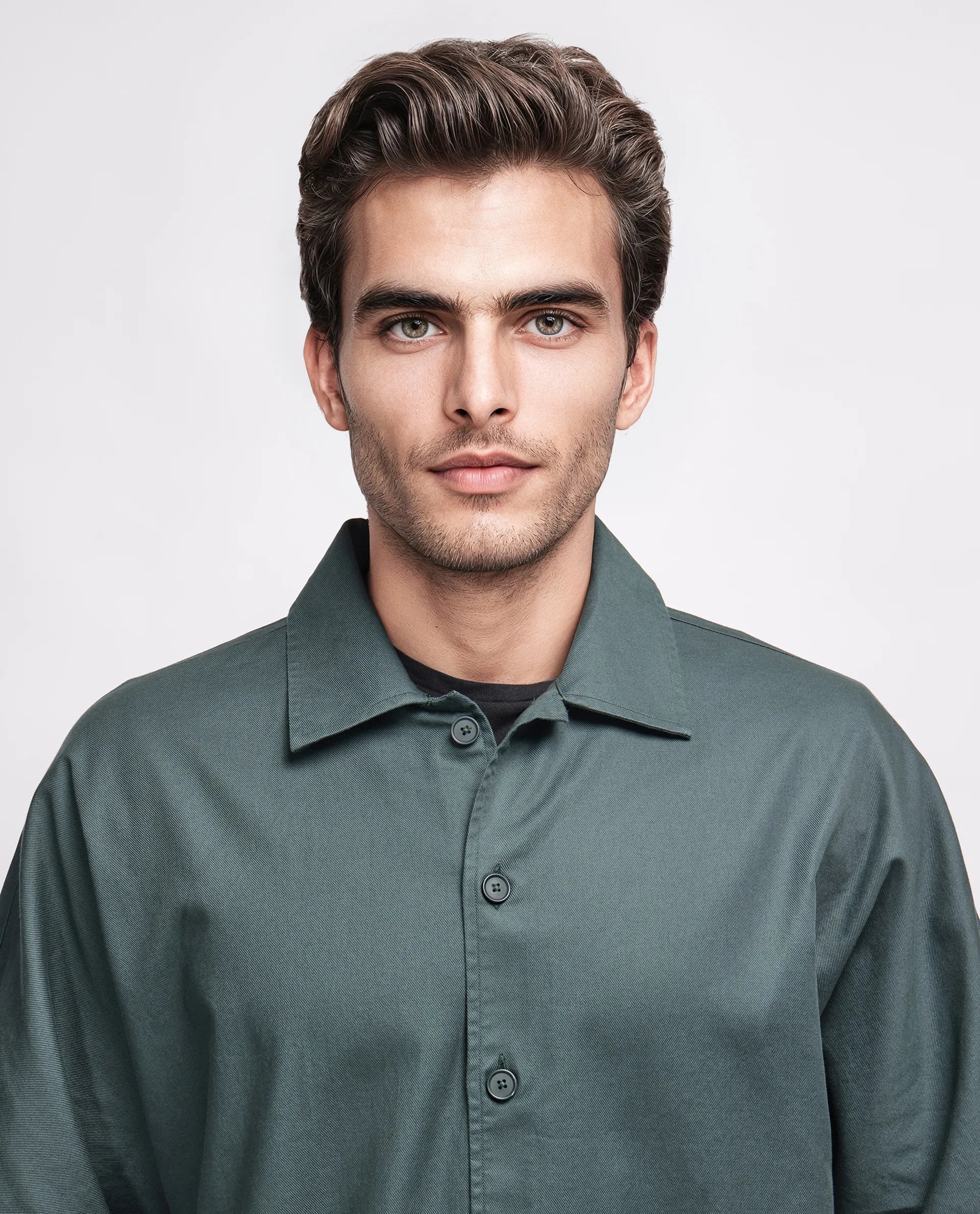 Rare Rabbit Men's Twillt Dark Green Cotton Plain Oversized Fit Full Sleeve Collared Shirt